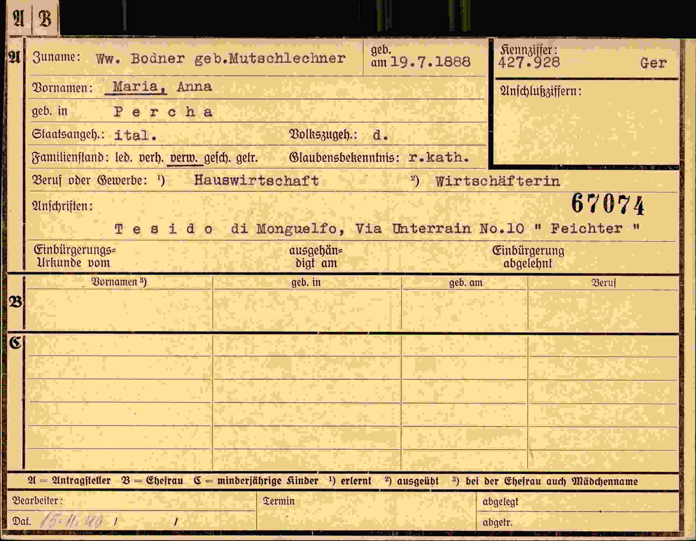 Dokument für Maria Anna Bodner