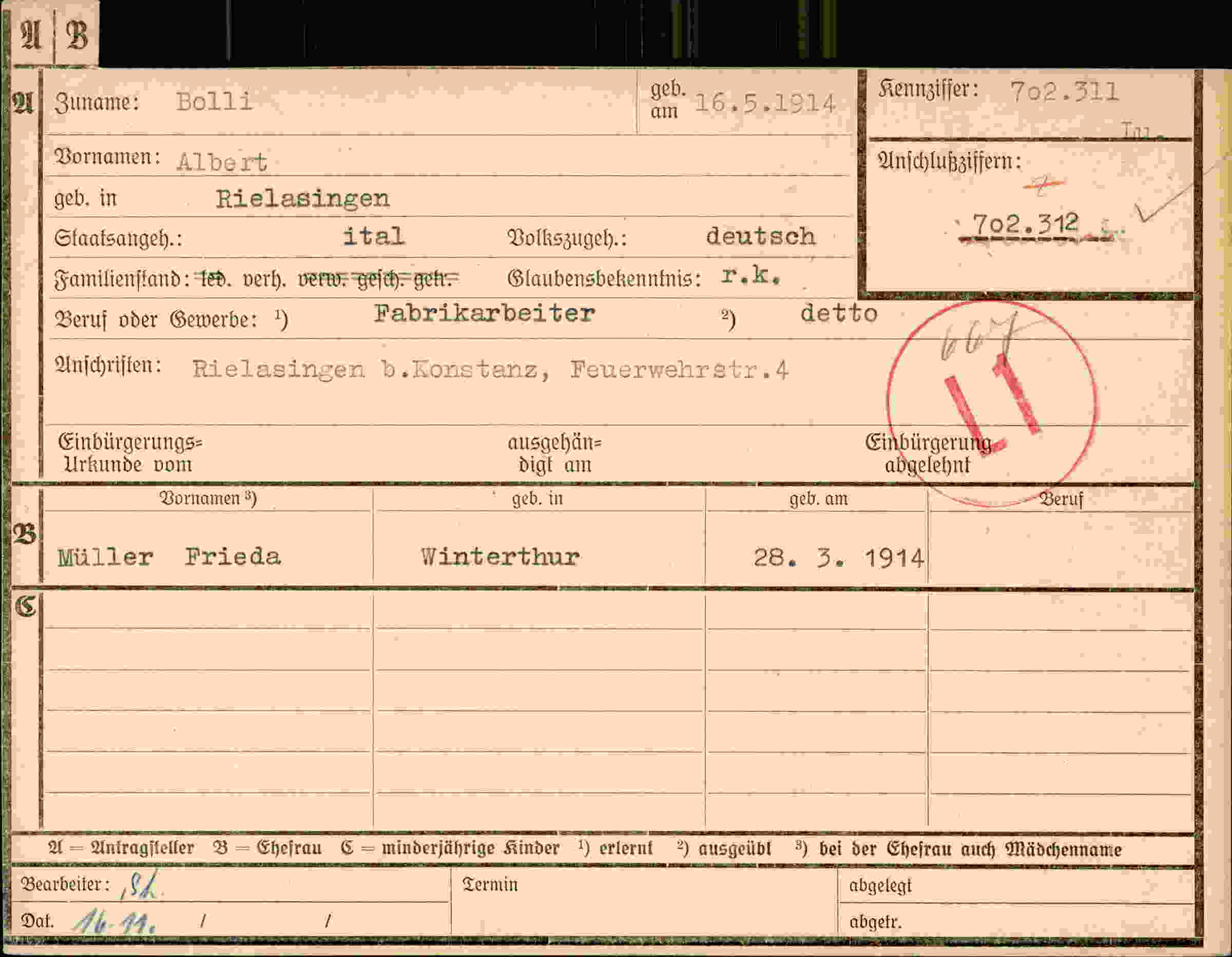 Dokument für Albert Bolli
