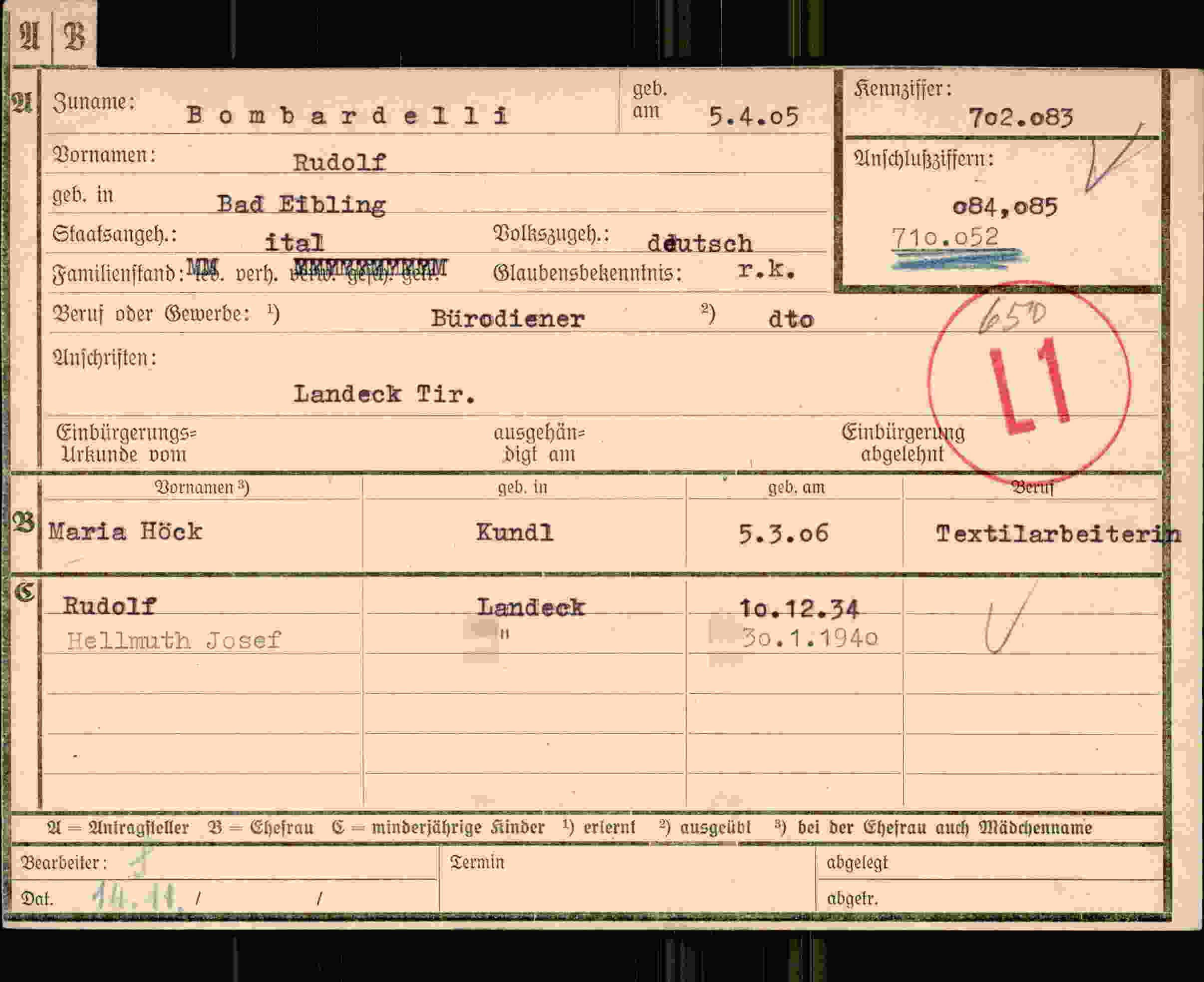 Dokument für Rudolf Bombardelli