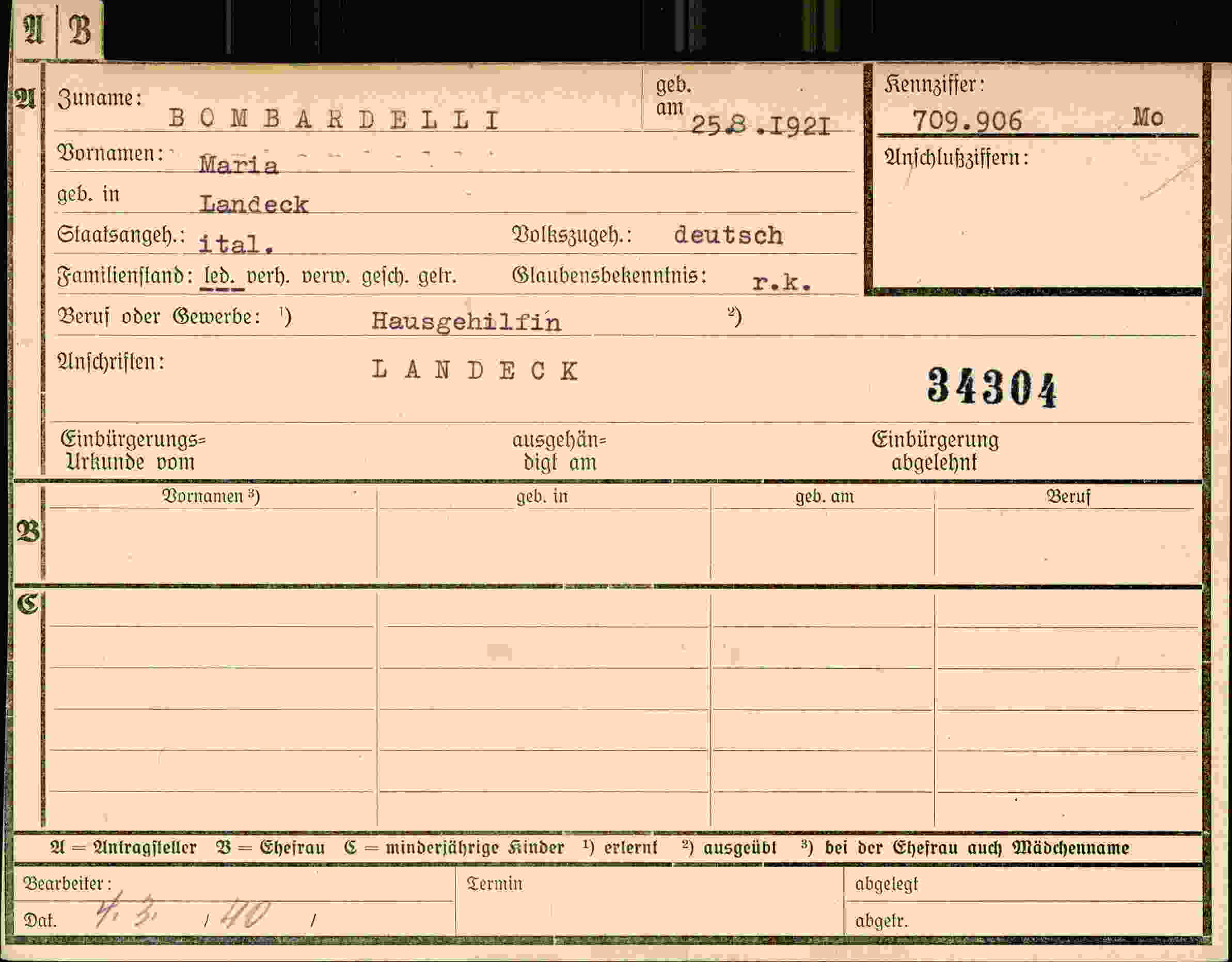 Dokument für Maria Bombardelli