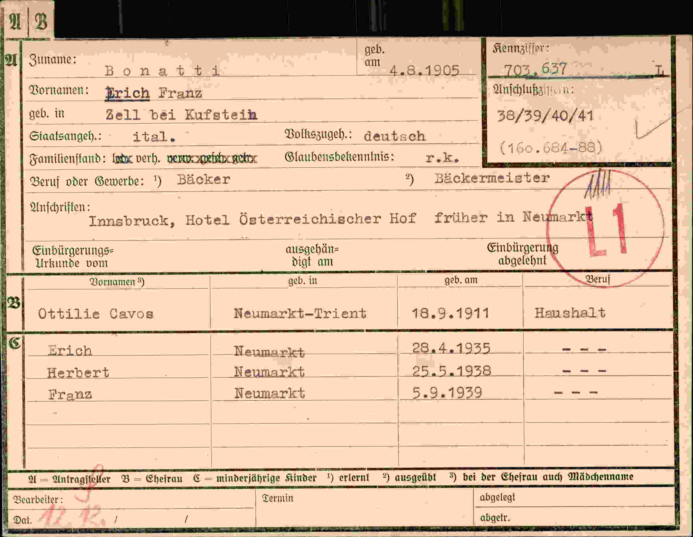 Dokument für Erich Franz Bonatti