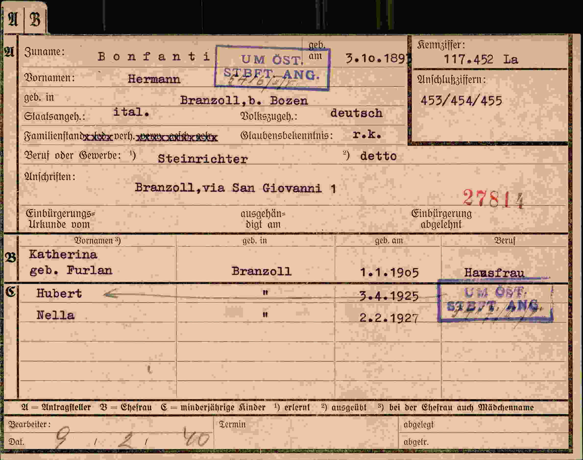 Dokument für Hermann Bonfanti