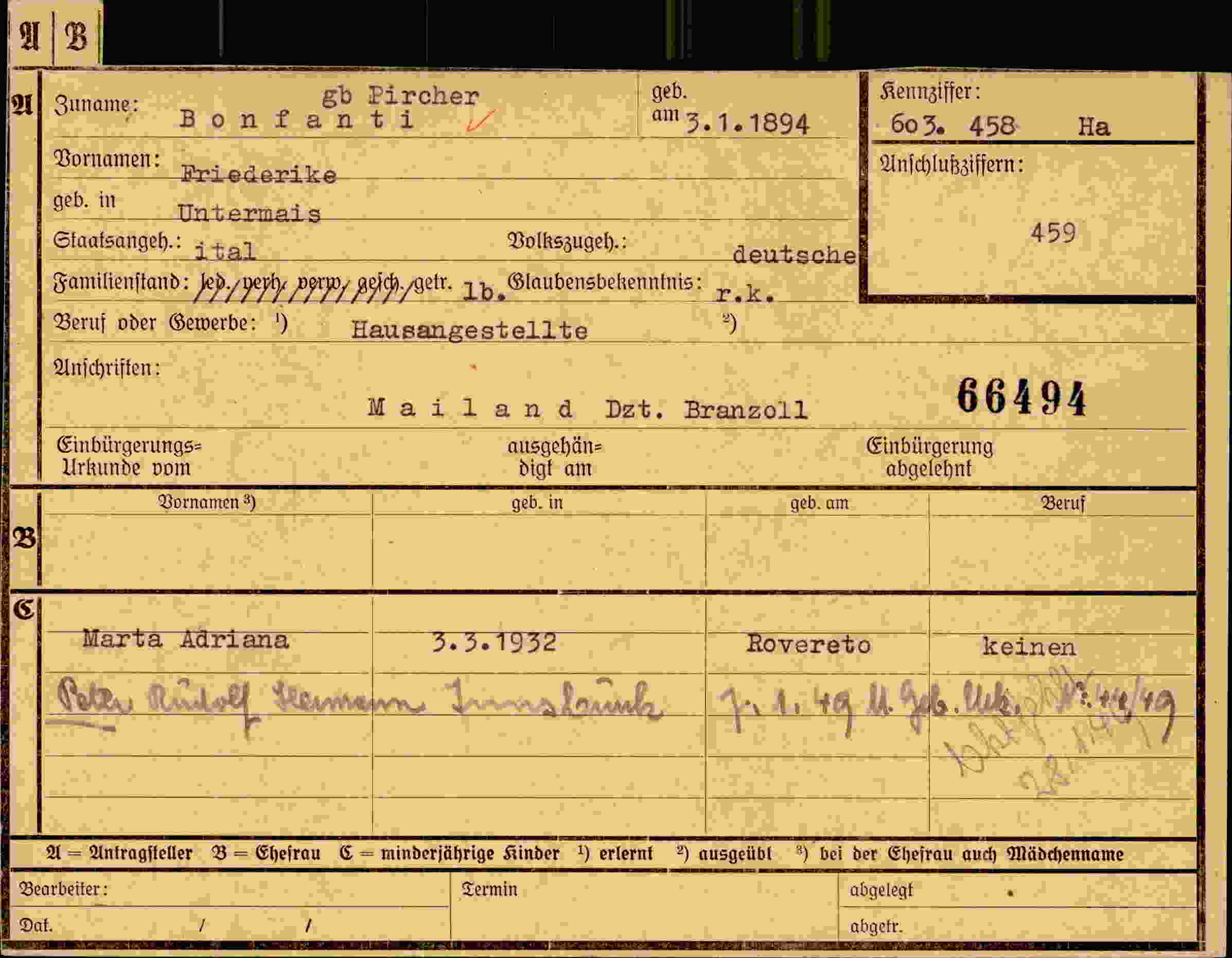 Dokument für Friederike Pircher