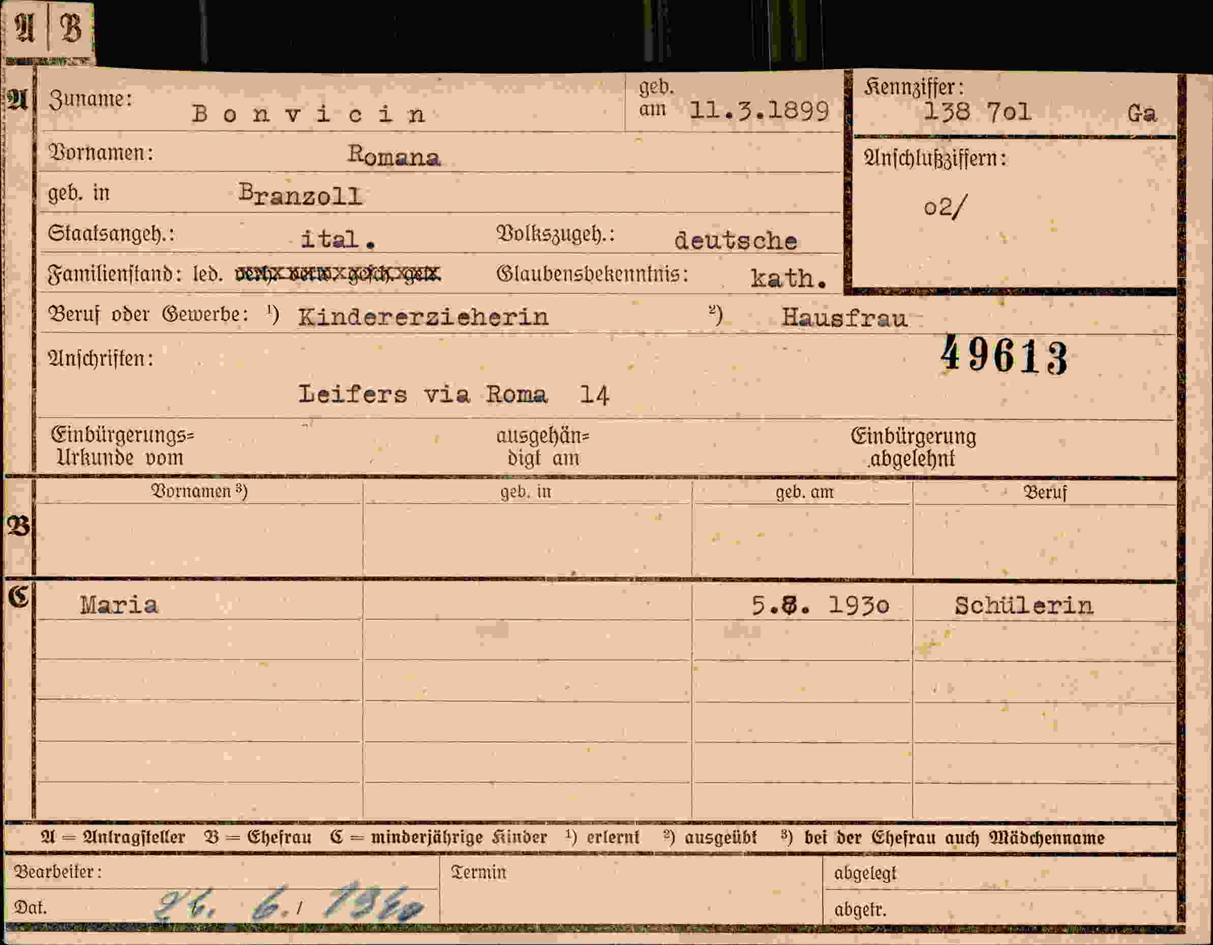 Dokument für Romana Bonvicin