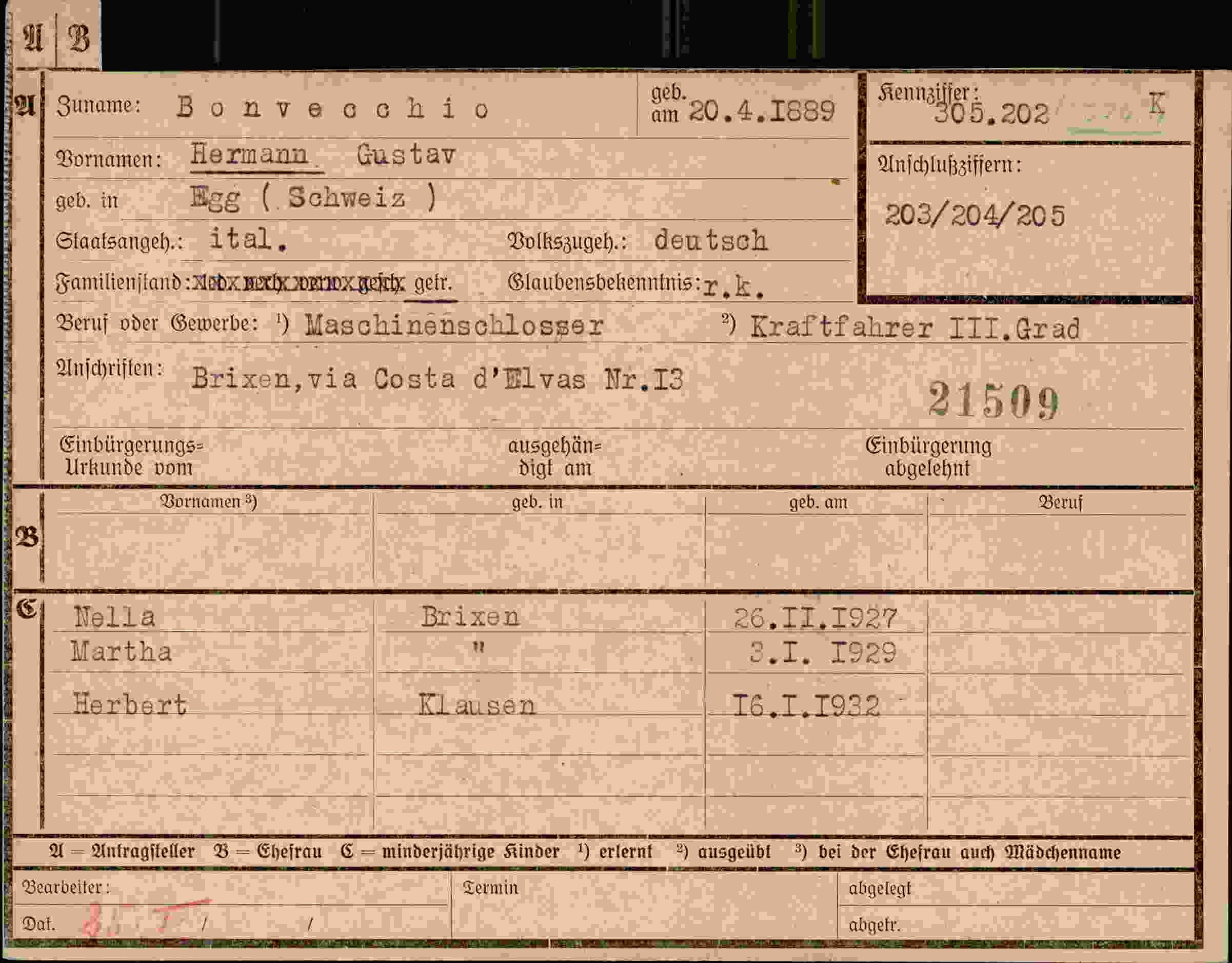 Dokument für Hermann Gustav Bonvecchio