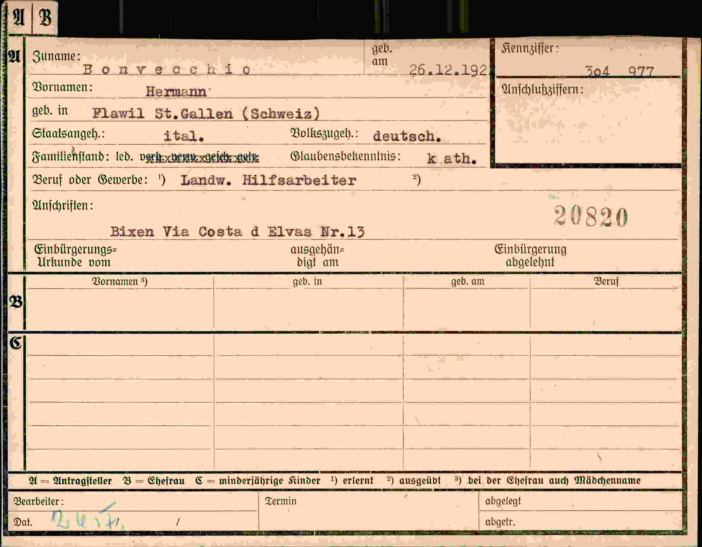 Dokument für Hermann Bonvecchio