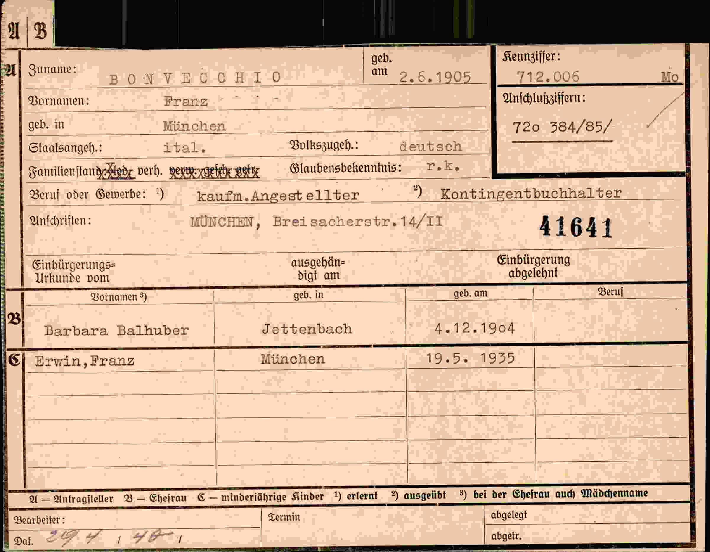 Dokument für Franz Bonvecchio