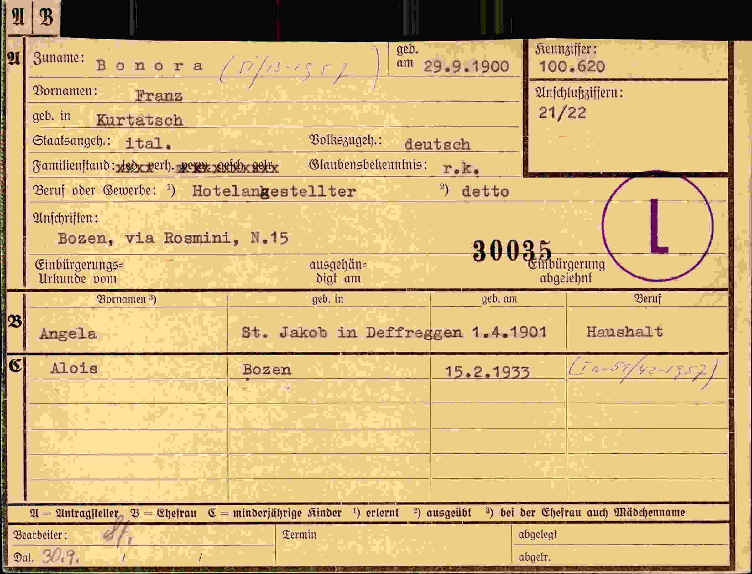 Vorderseite des Dokuments