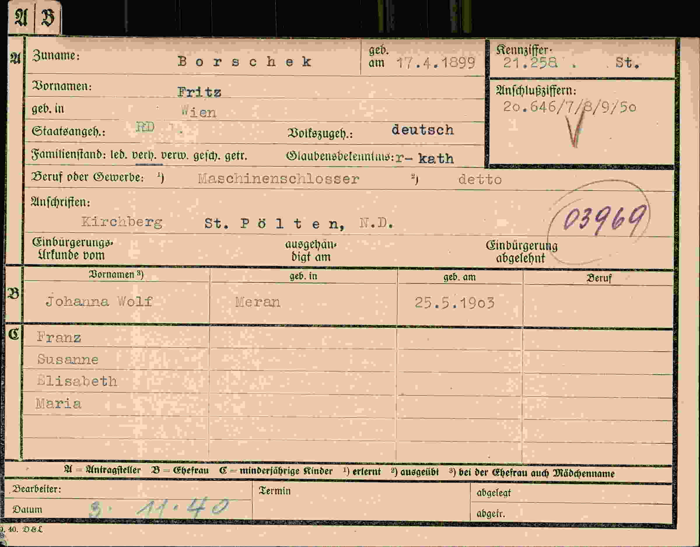 Dokument für Fritz Borschek