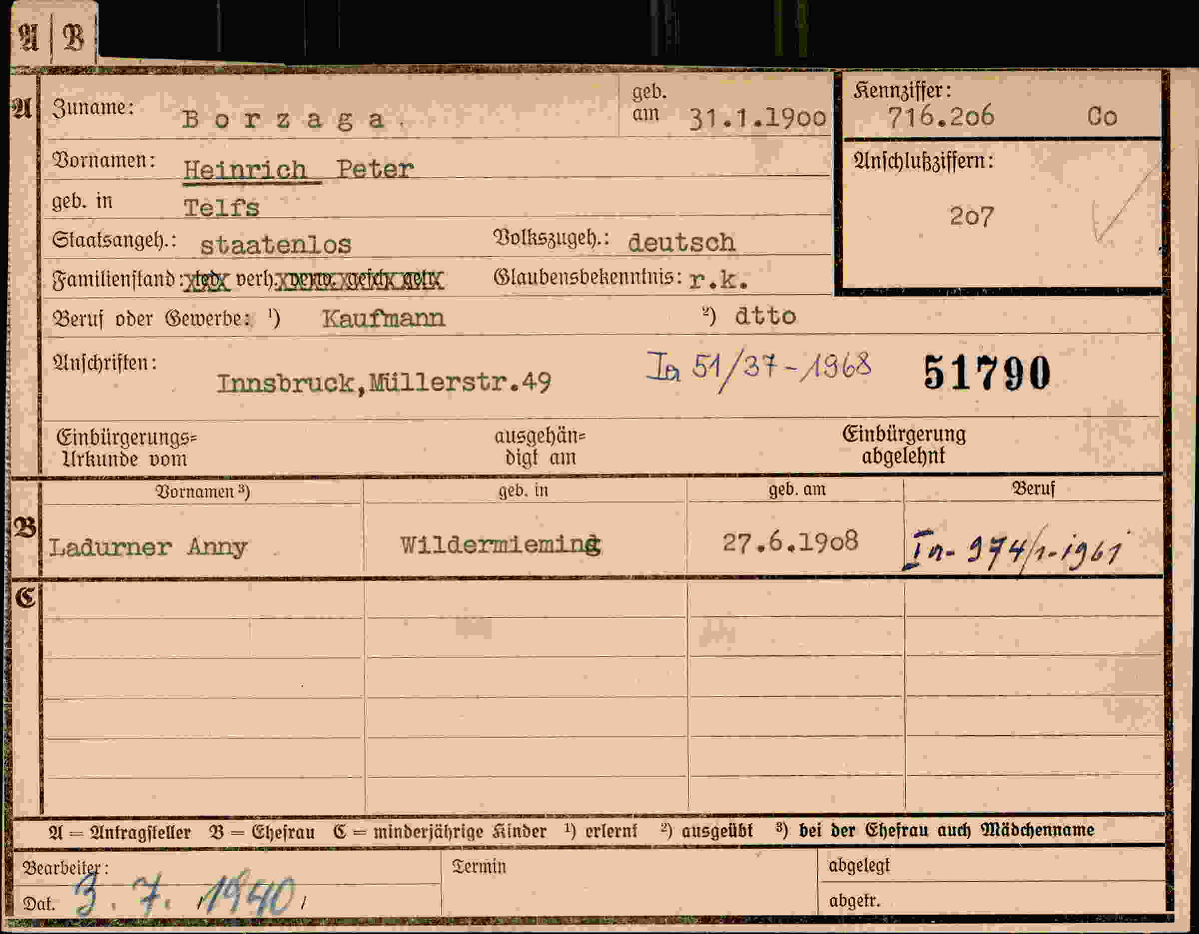 Dokument für Heinrich Borzaga