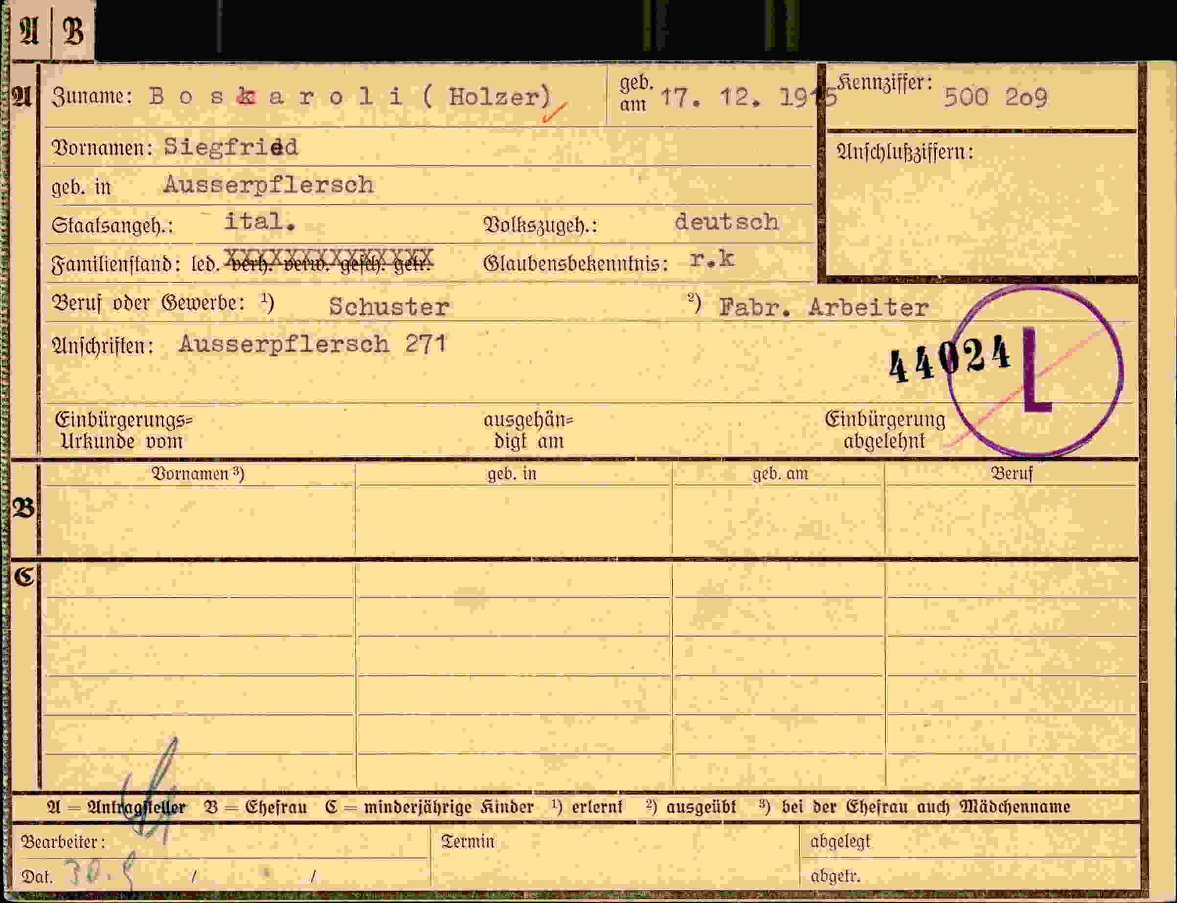 Dokument für Siegfried Boskaroli
