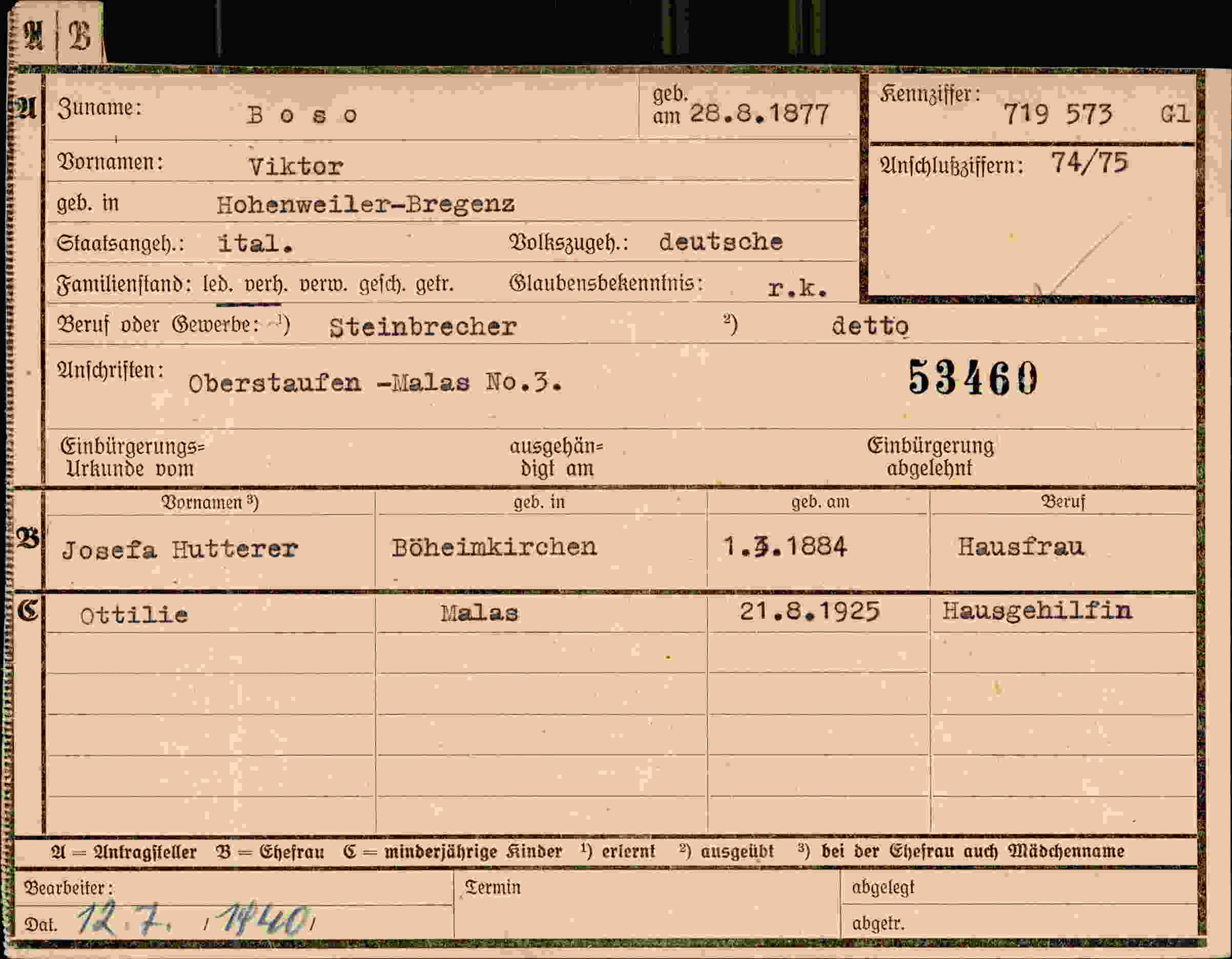 Dokument für Viktor Boso