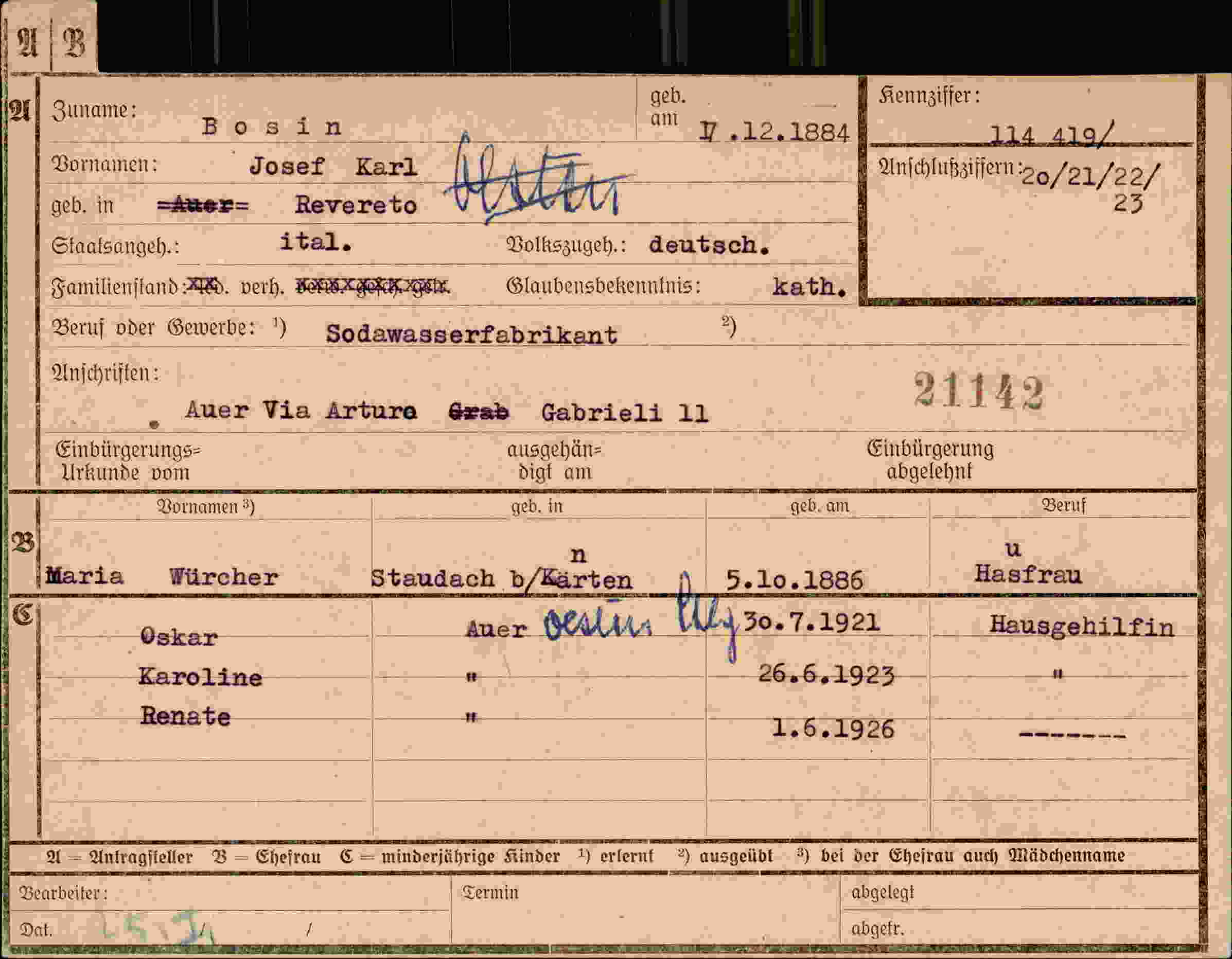 Dokument für Josef Karl Bosin