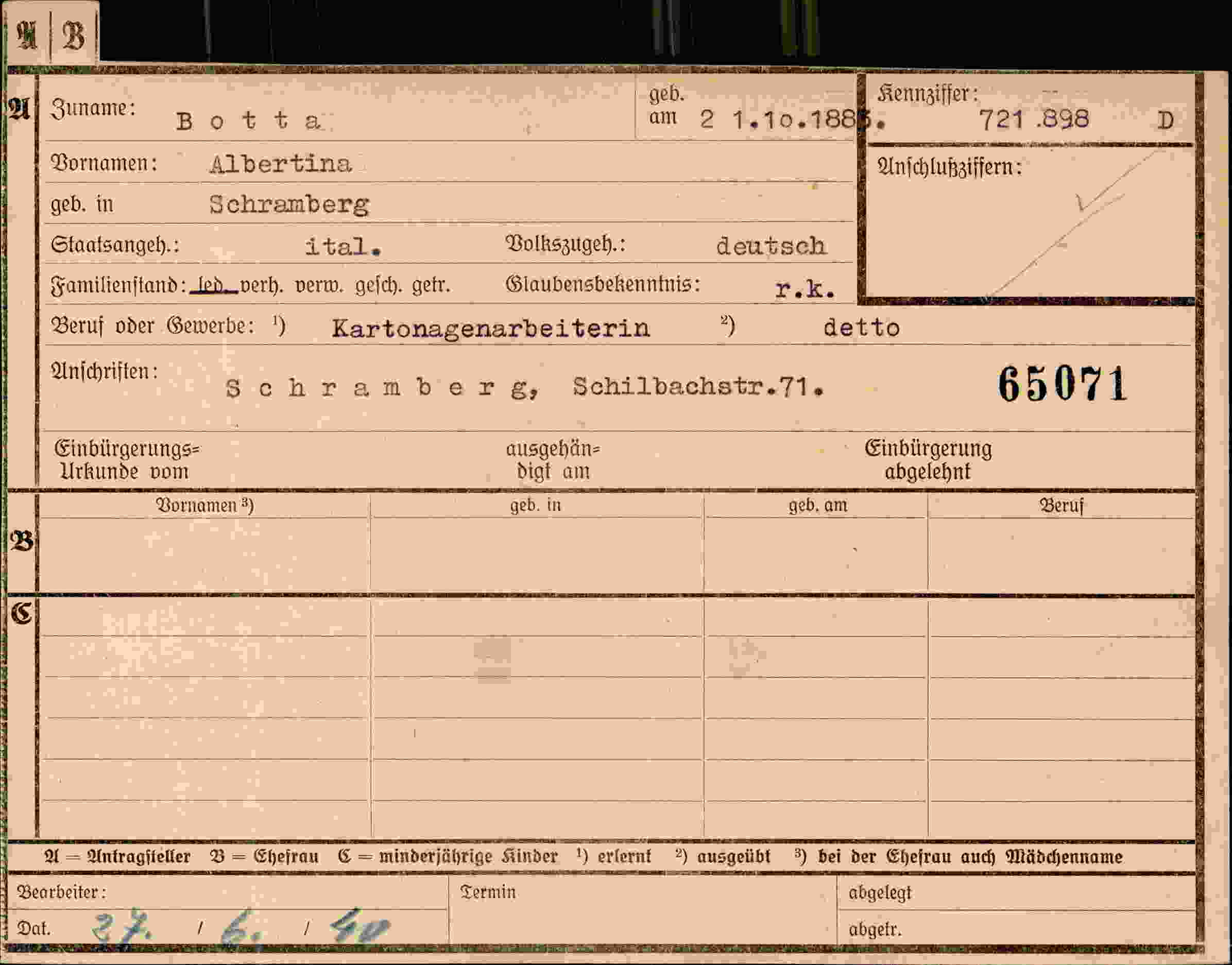 Dokument für Albertina Botta