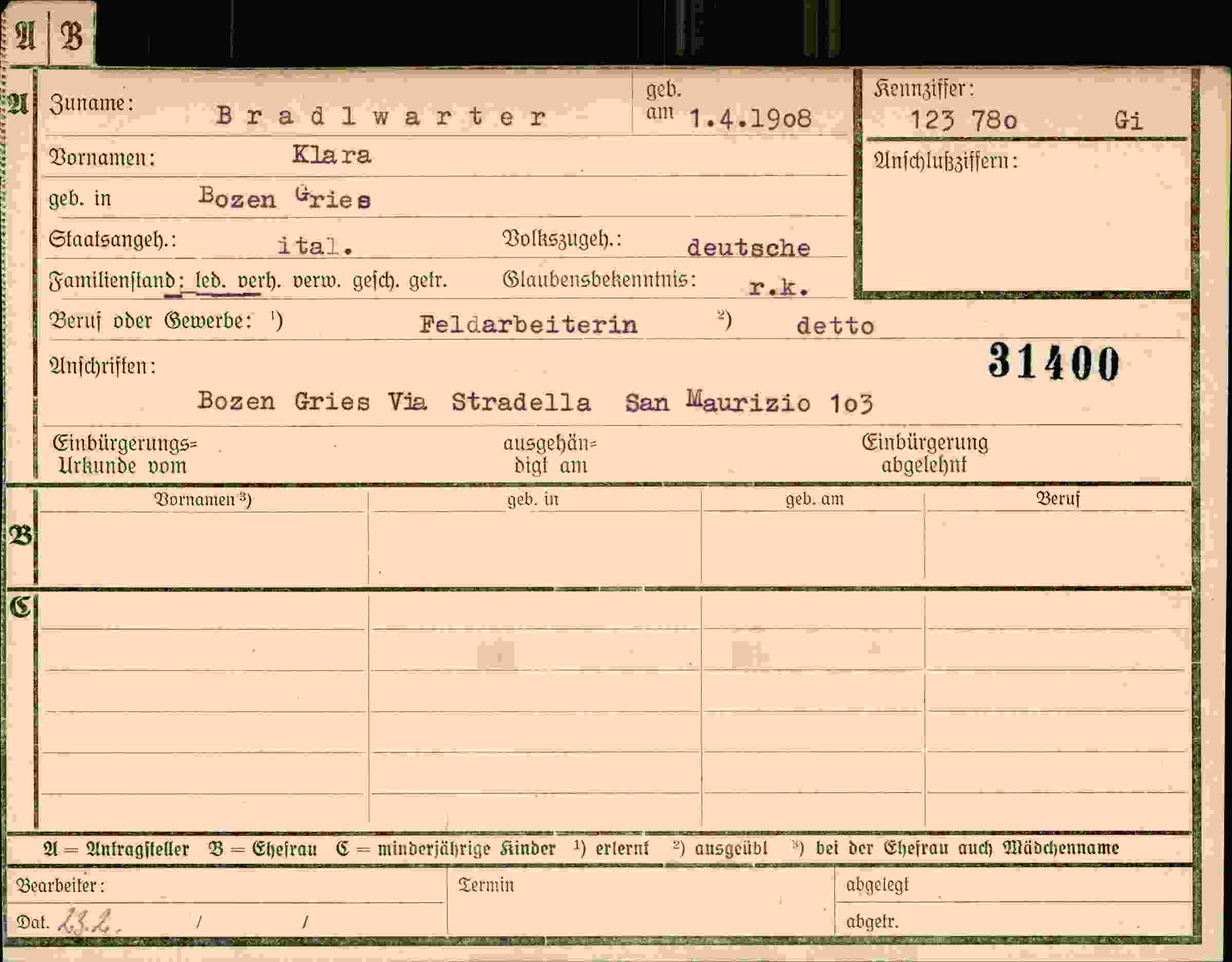 Dokument für Klara Bradlwarter