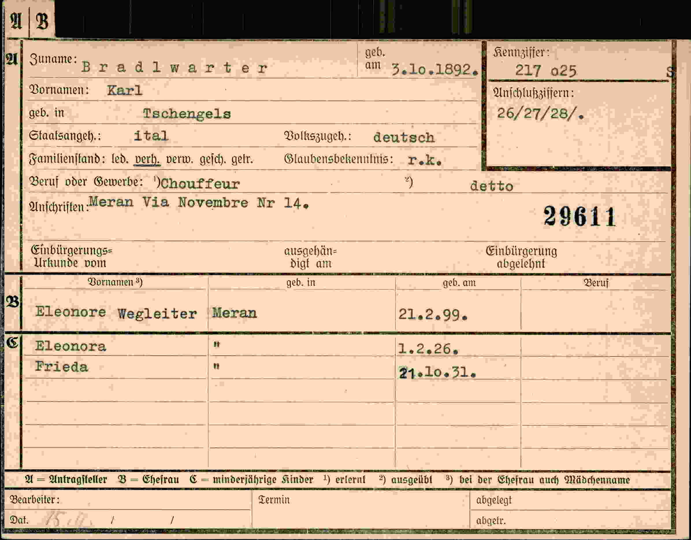 Dokument für Karl Bradlwarter