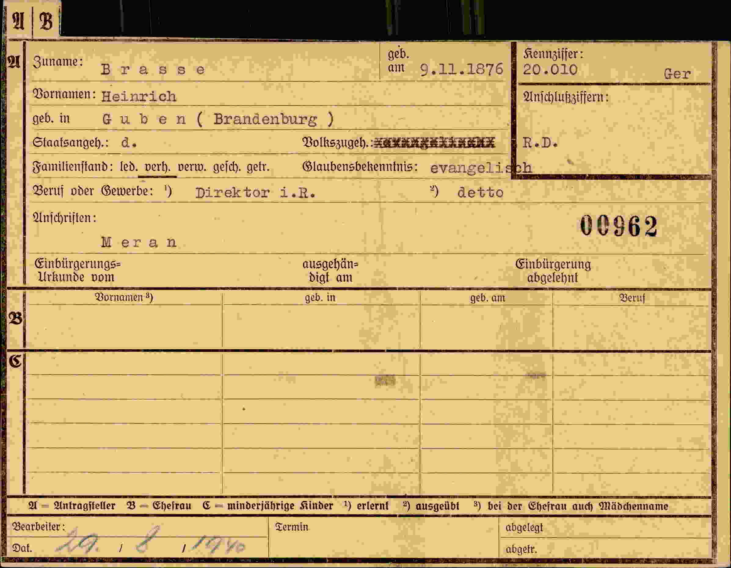 Dokument für Heinrich Brasse