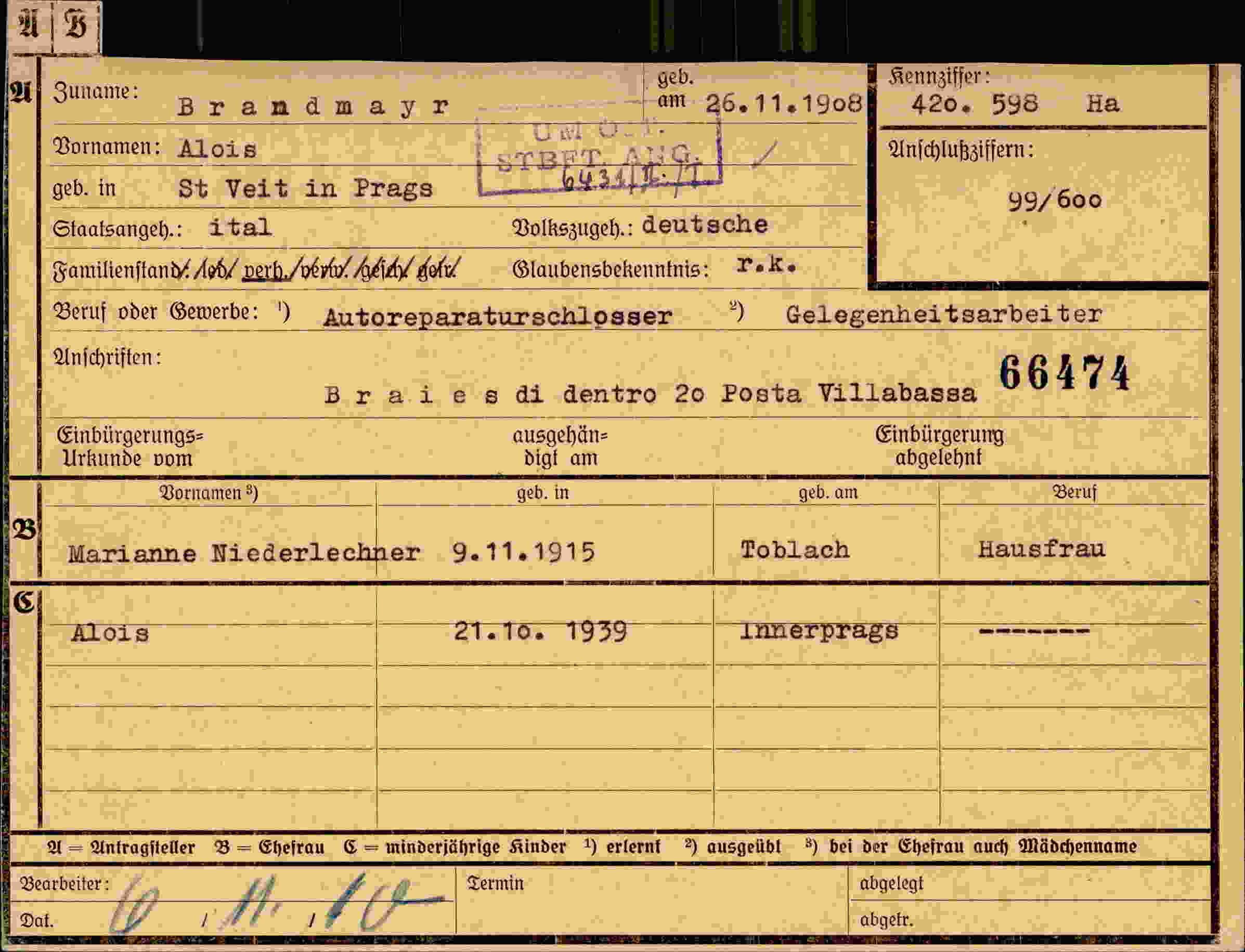 Dokument für Alois Brandmayr