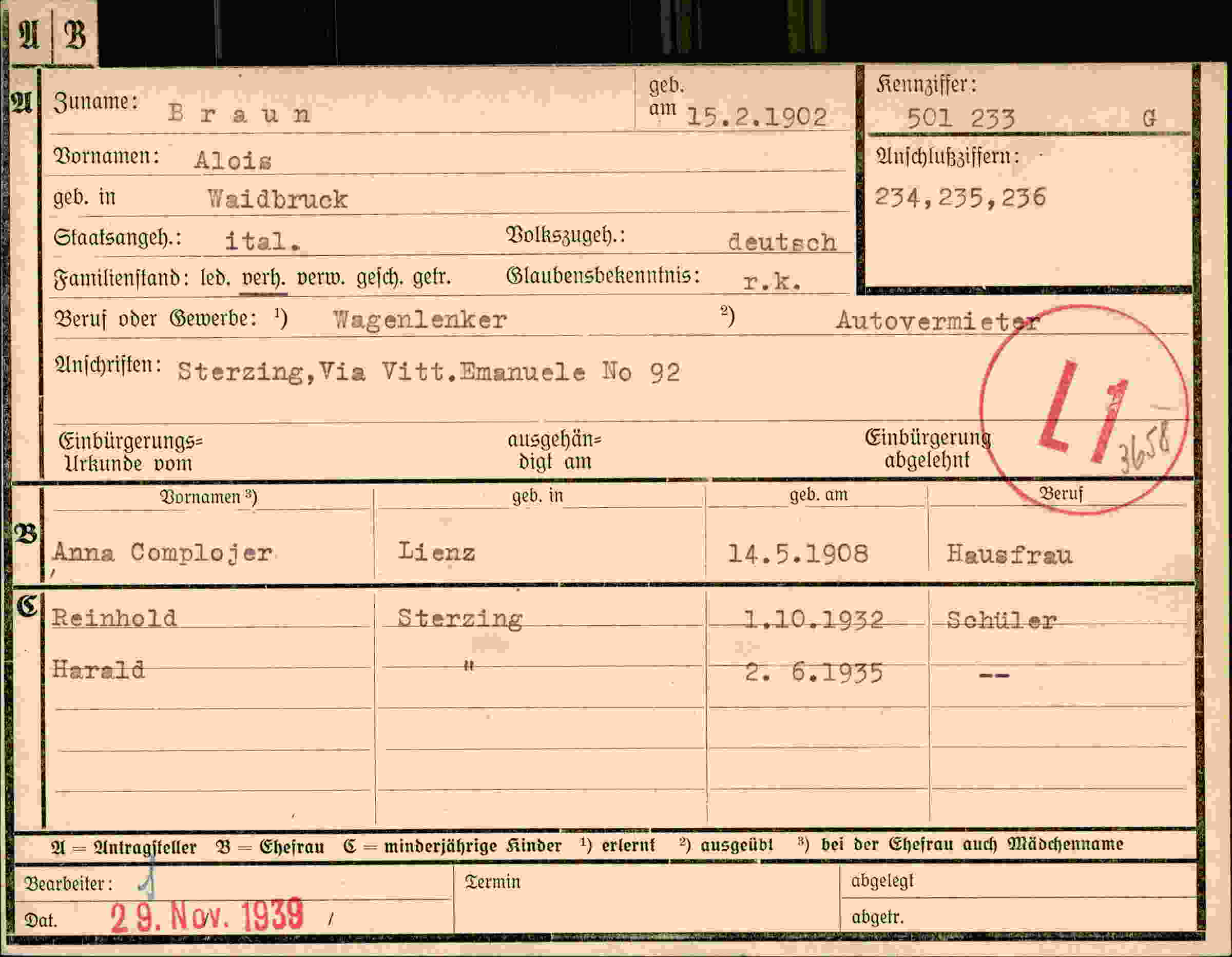 Dokument für Alois Braun