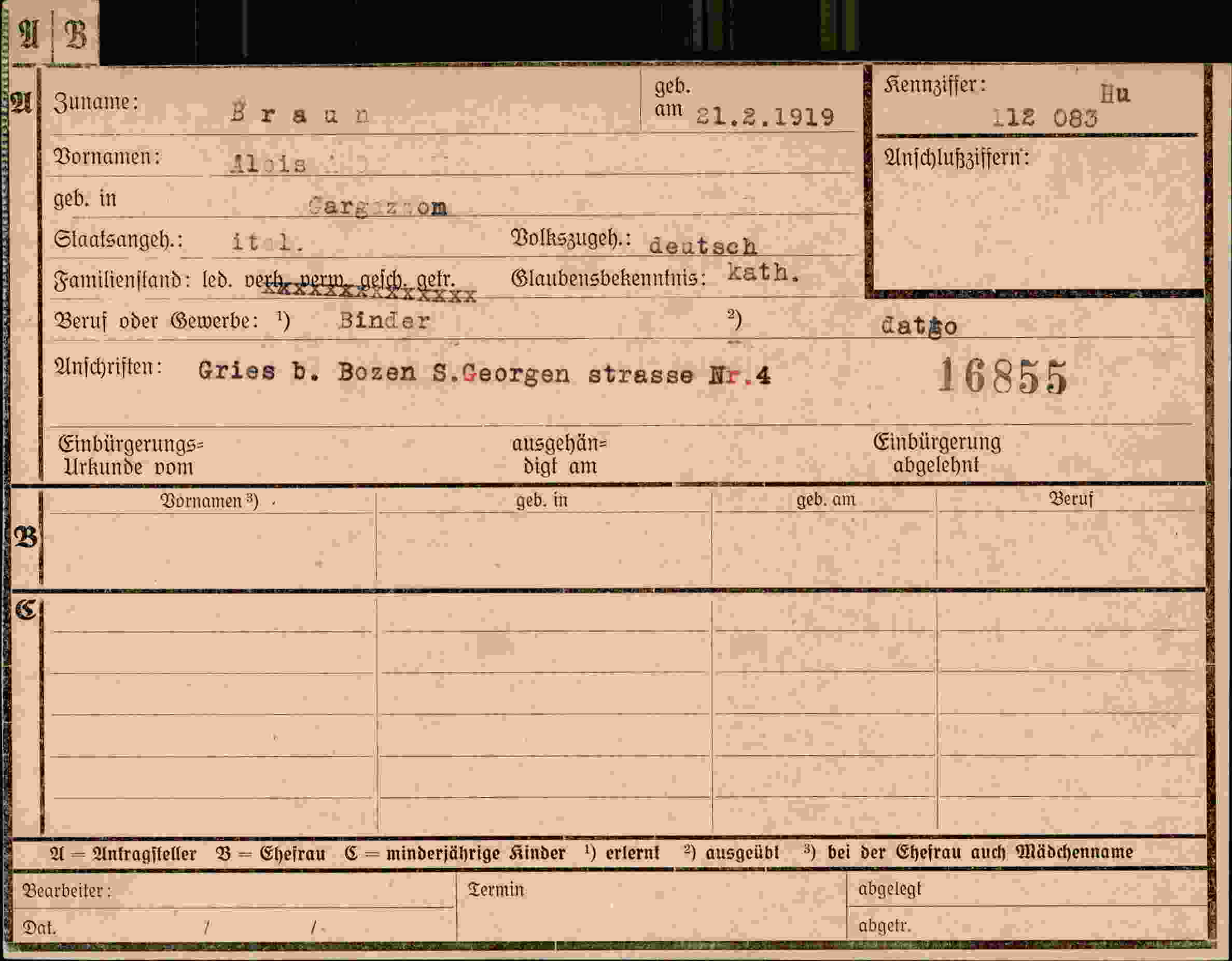 Dokument für Alois Braun