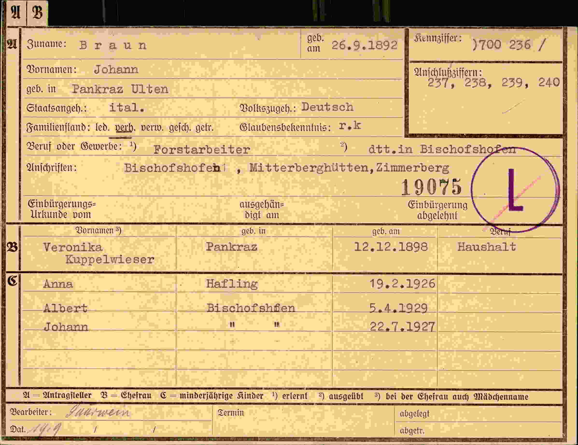 Dokument für Johann Braun