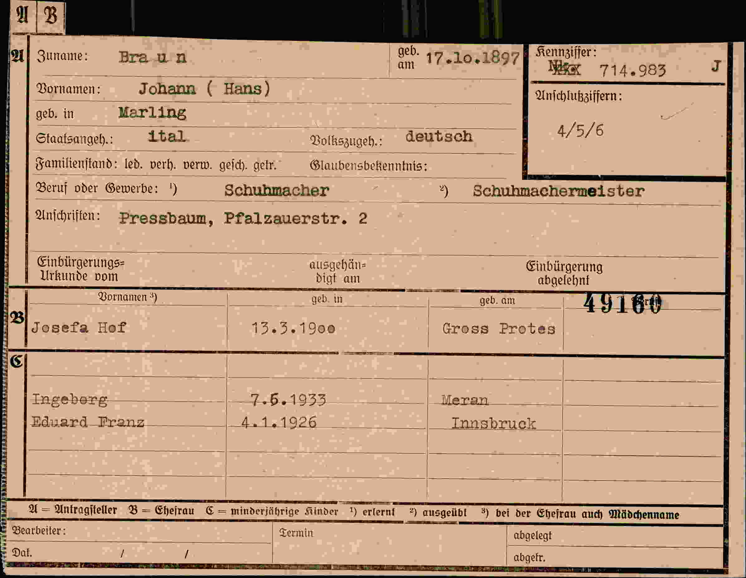 Dokument für Johann Hans Braun