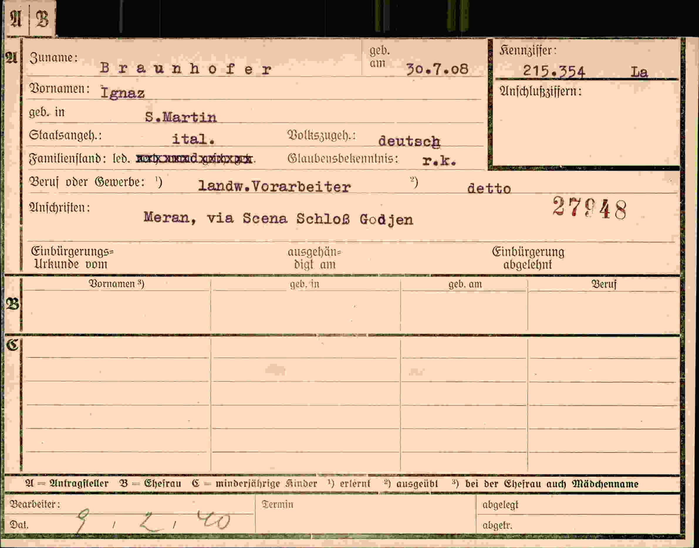 Dokument für Ignaz Braunhofer