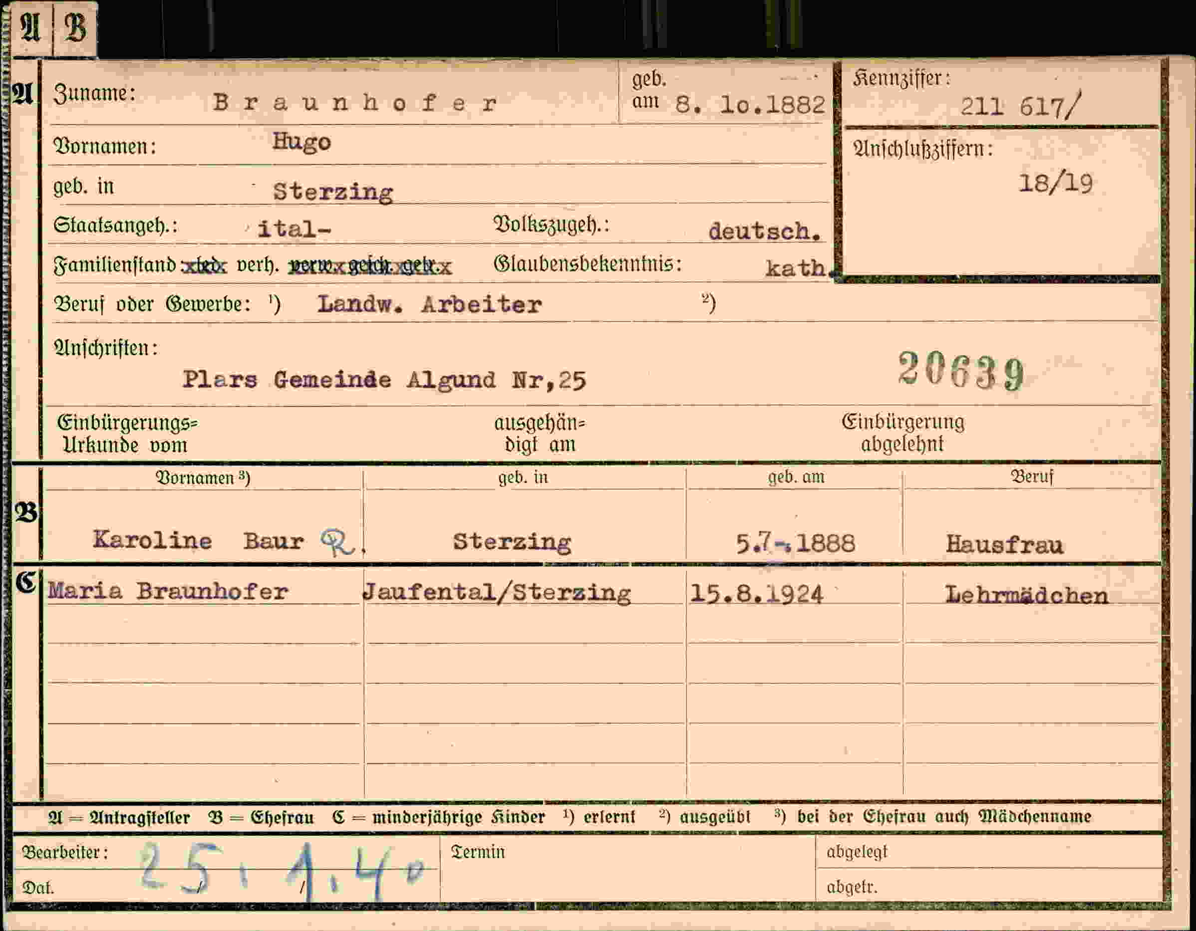 Dokument für Hugo Braunhofer