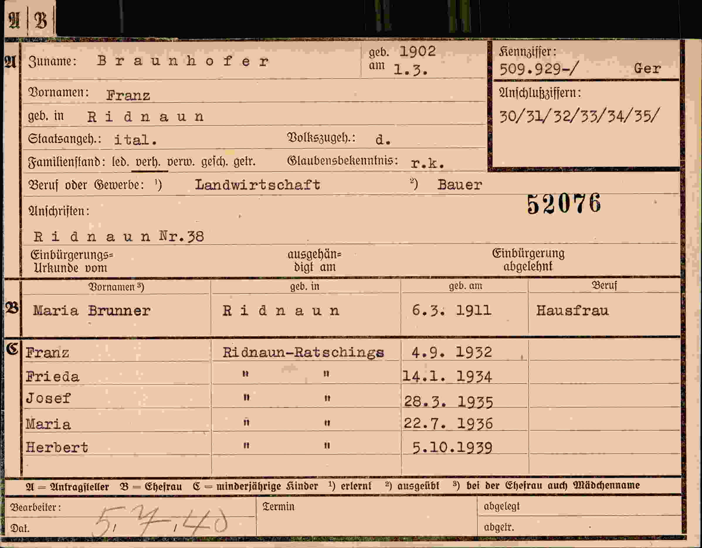 Vorderseite des Dokuments