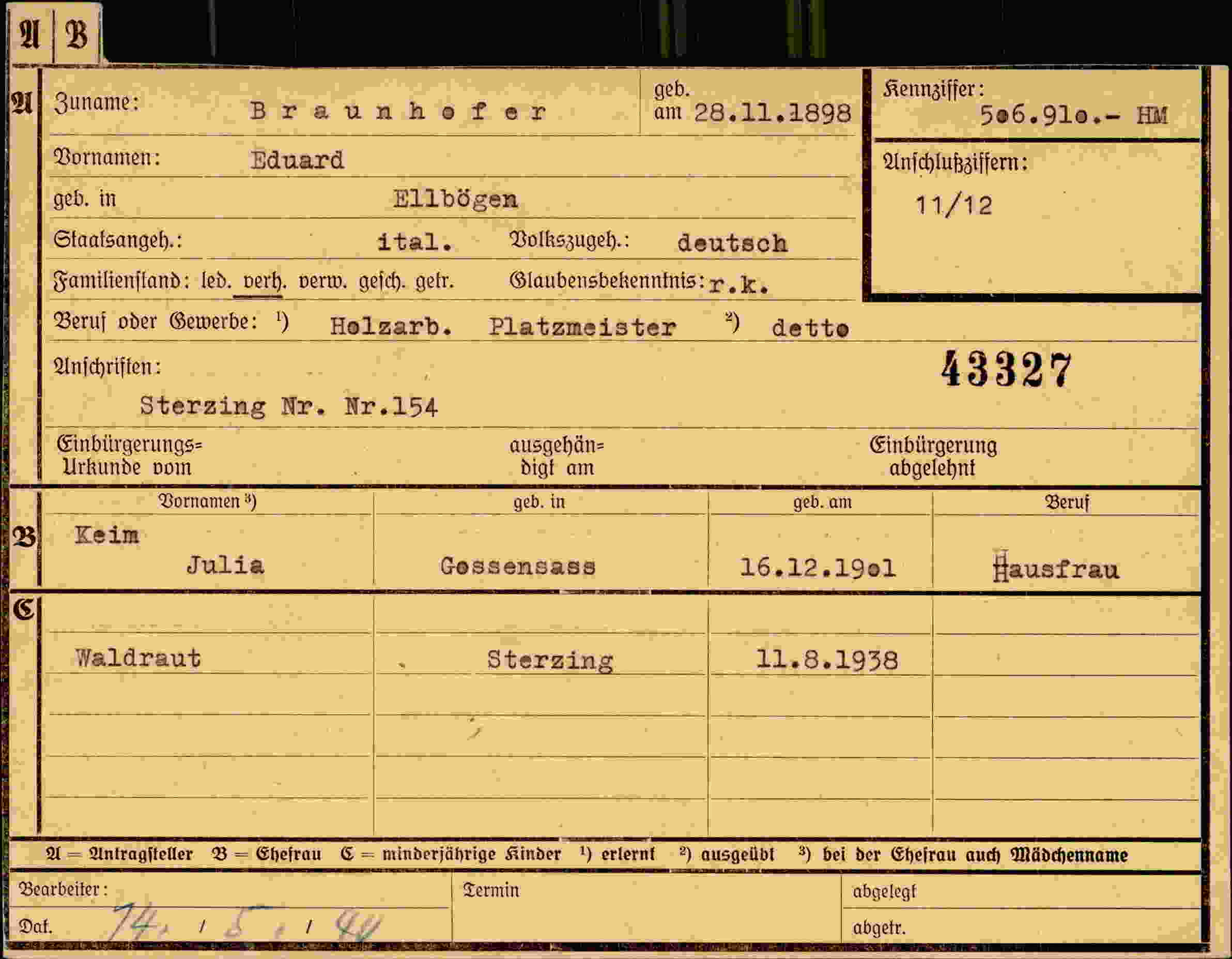 Dokument für Eduard Braunhofer
