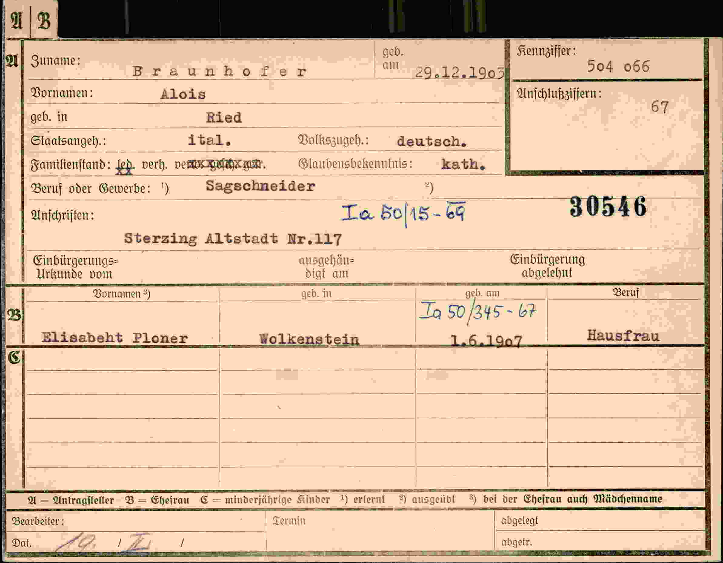 Dokument für Alois Braunhofer