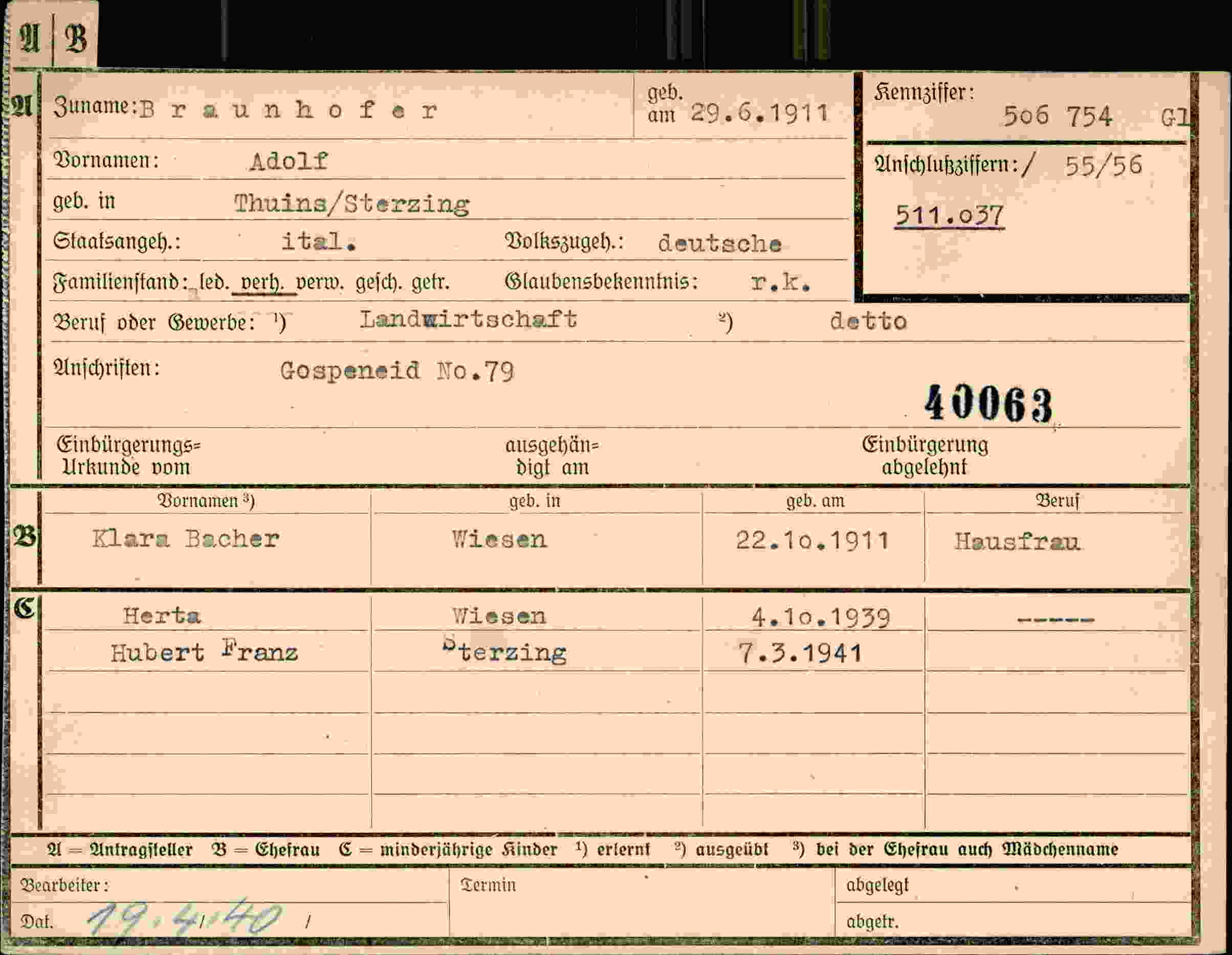 Dokument für Adolf Braunhofer