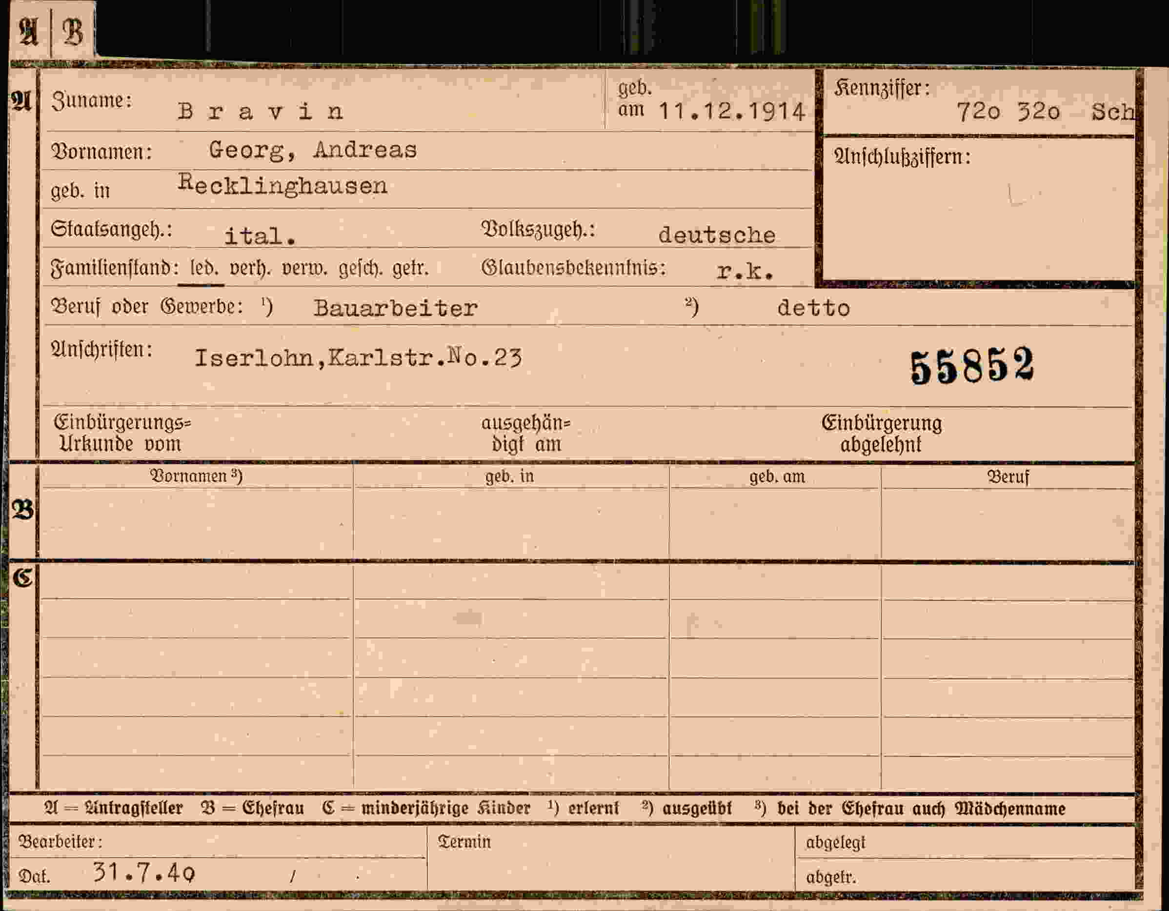 Dokument für Georg Andreas Bravin