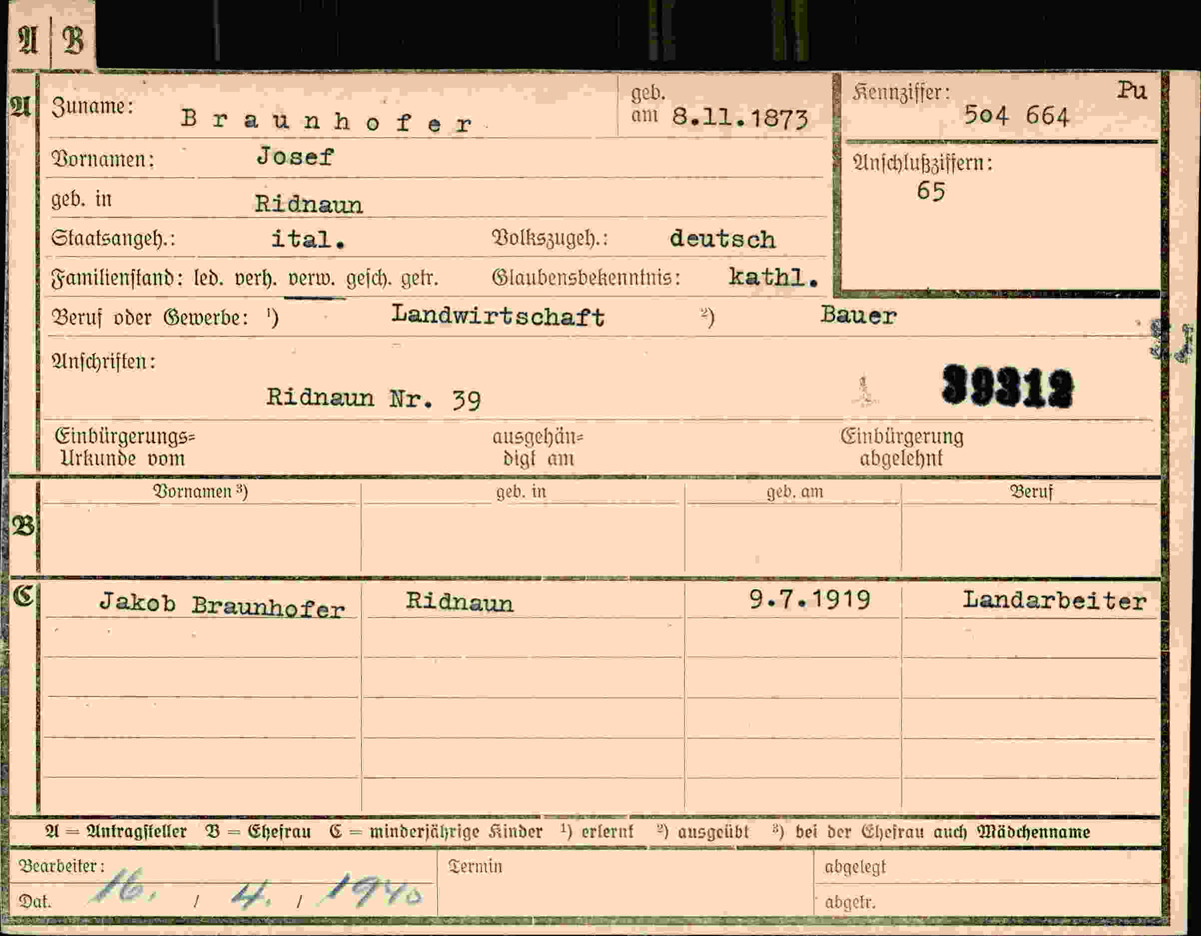 Vorderseite des Dokuments