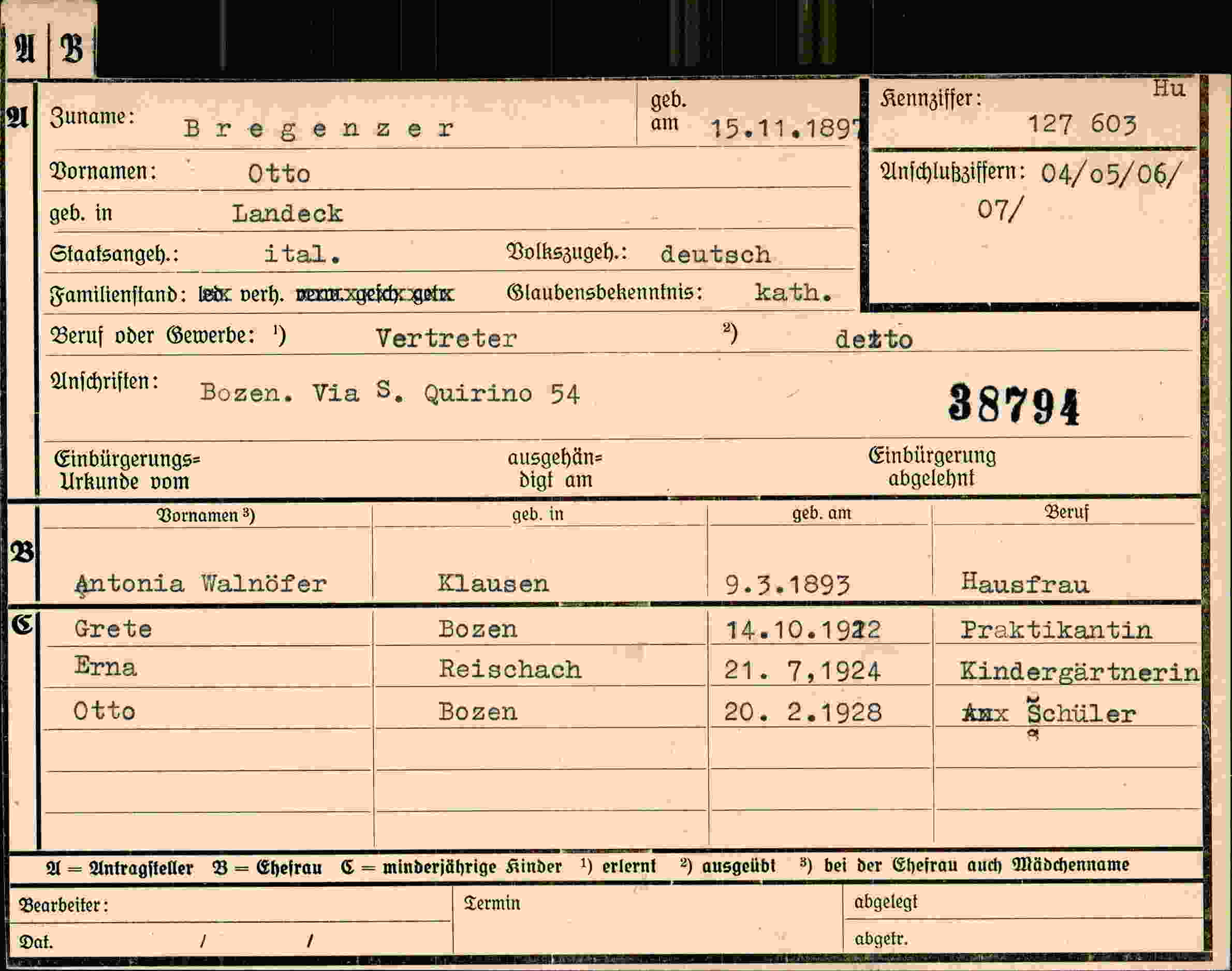 Dokument für Otto Bregenzer