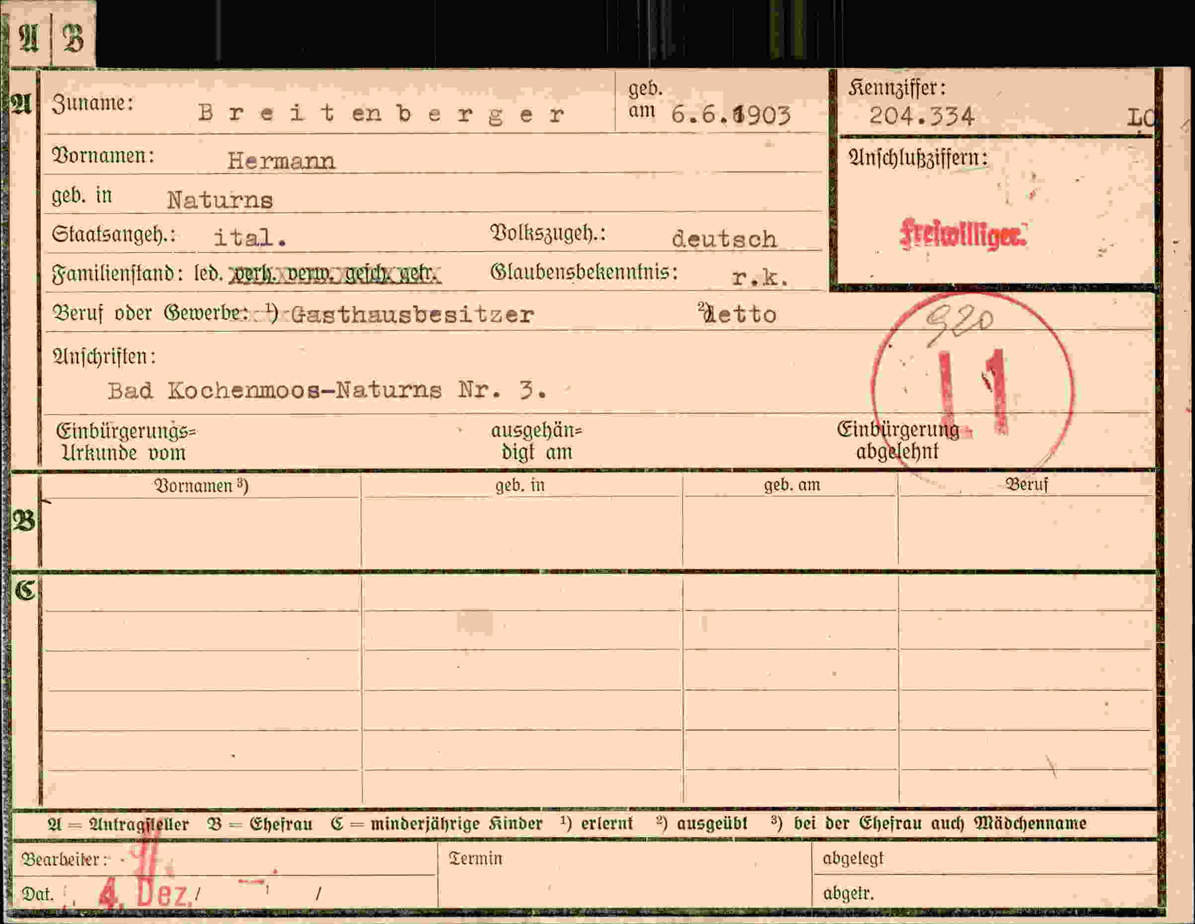 Dokument für Hermann Breitenberger