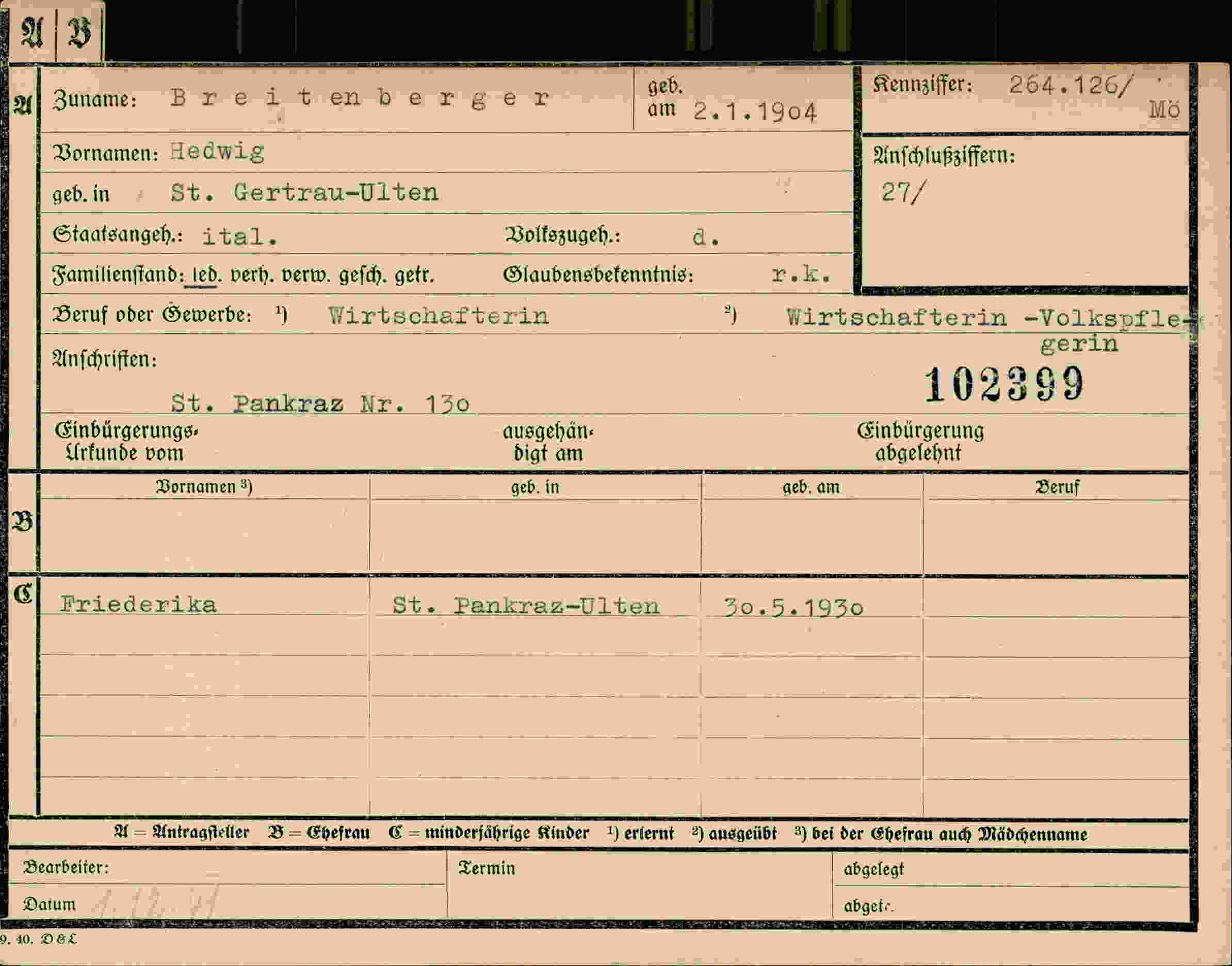 Dokument für Hedwig Breitenberger