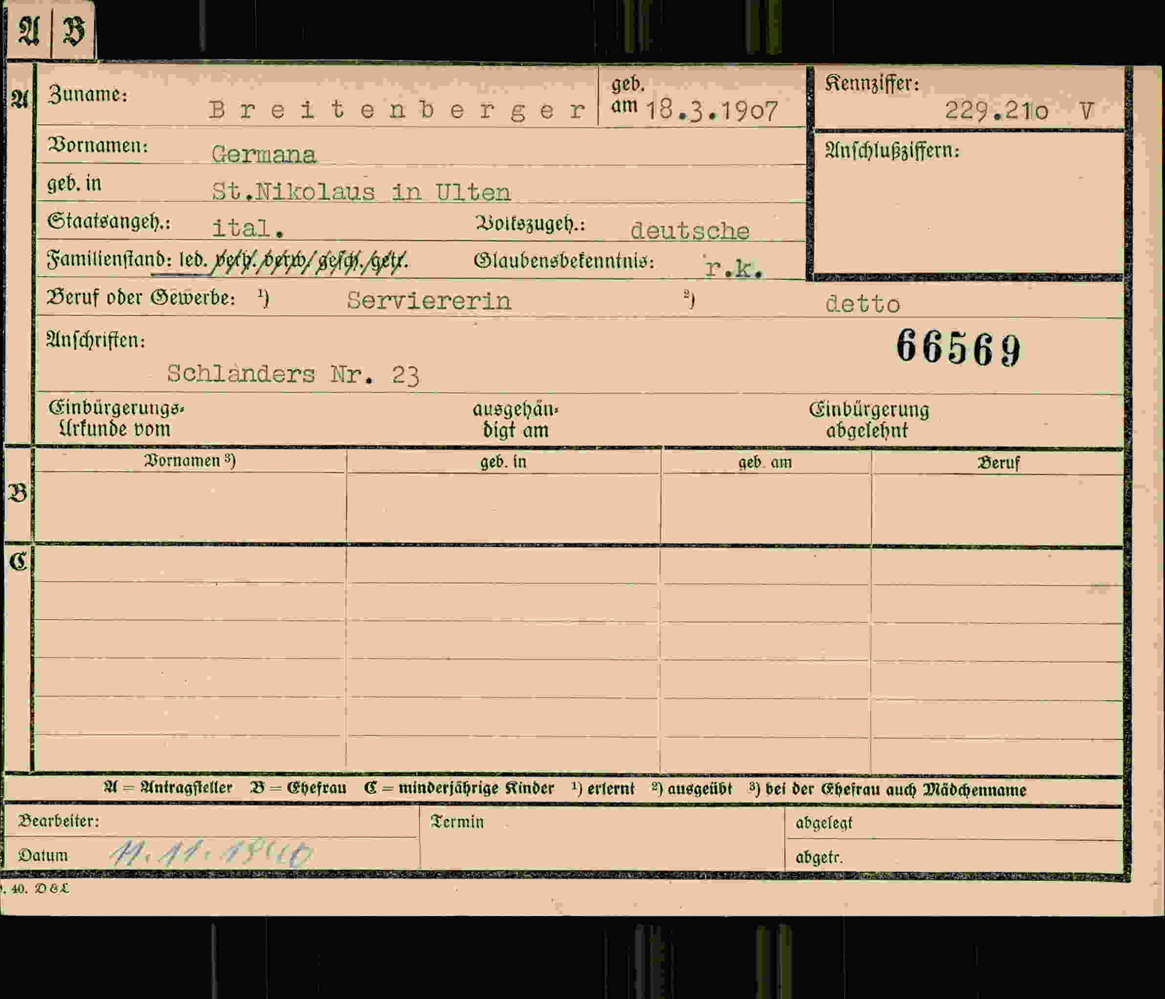 Dokument für Germana Breitenberger