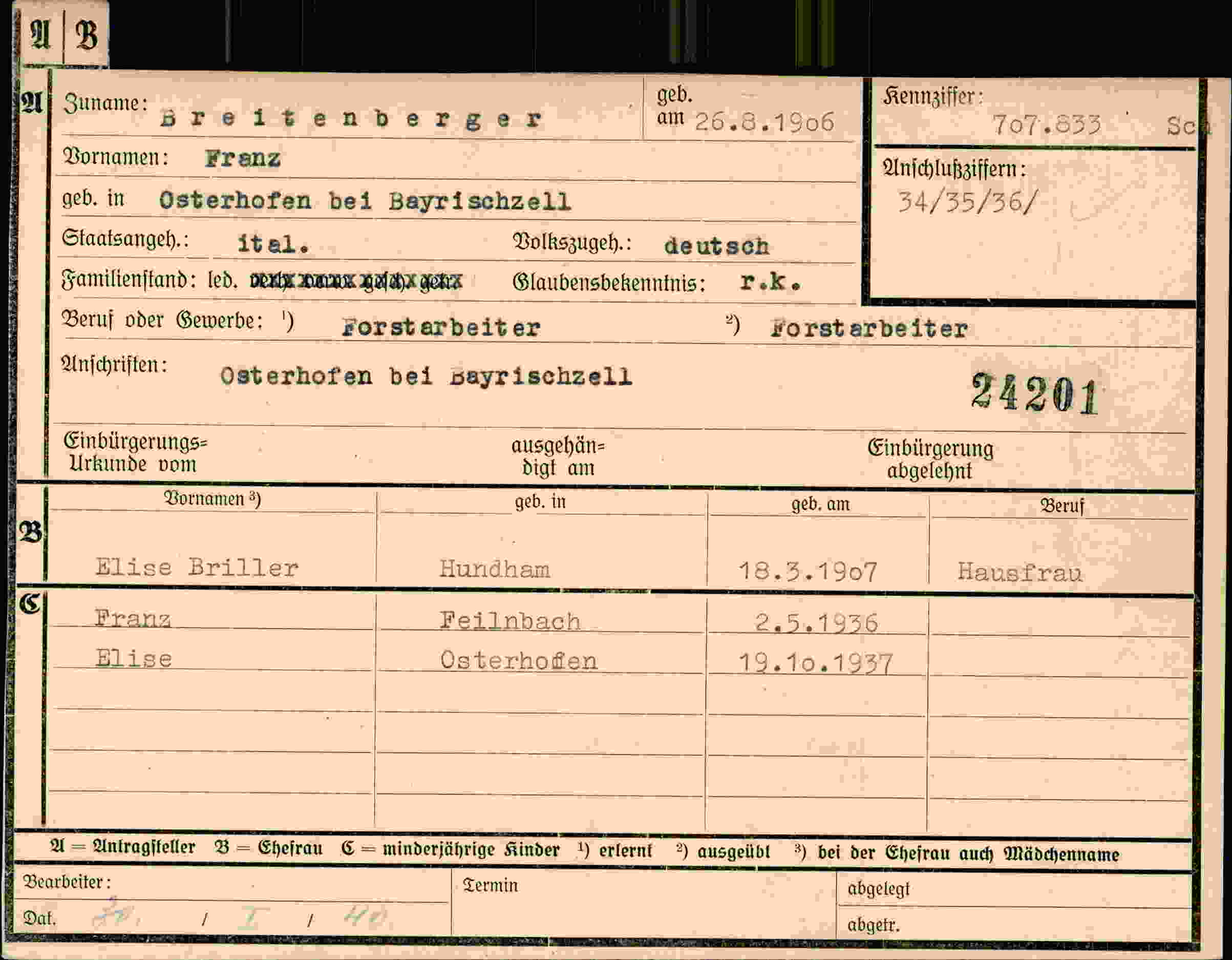 Dokument für Franz Breitenberger