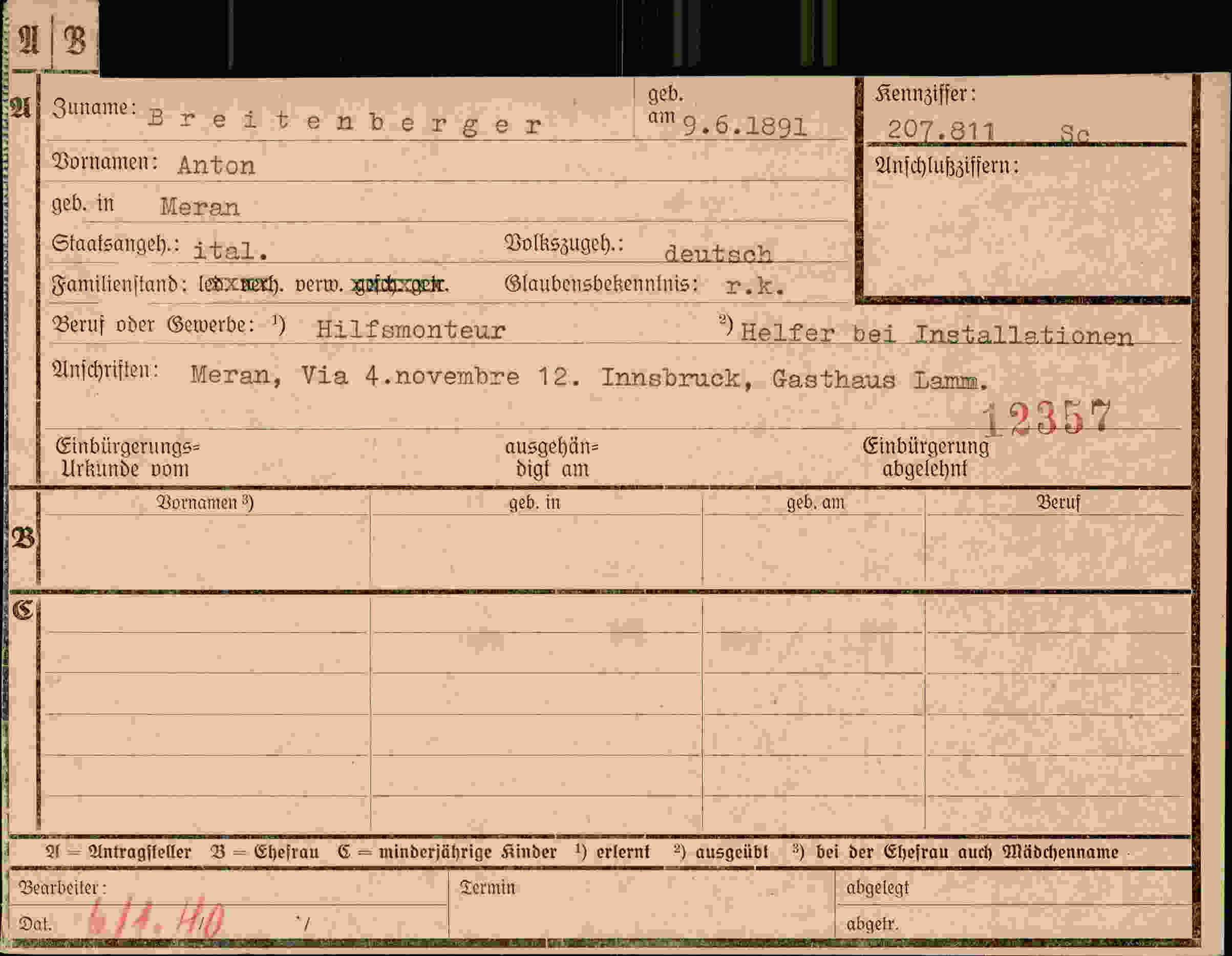 Dokument für Anton Breitenberger