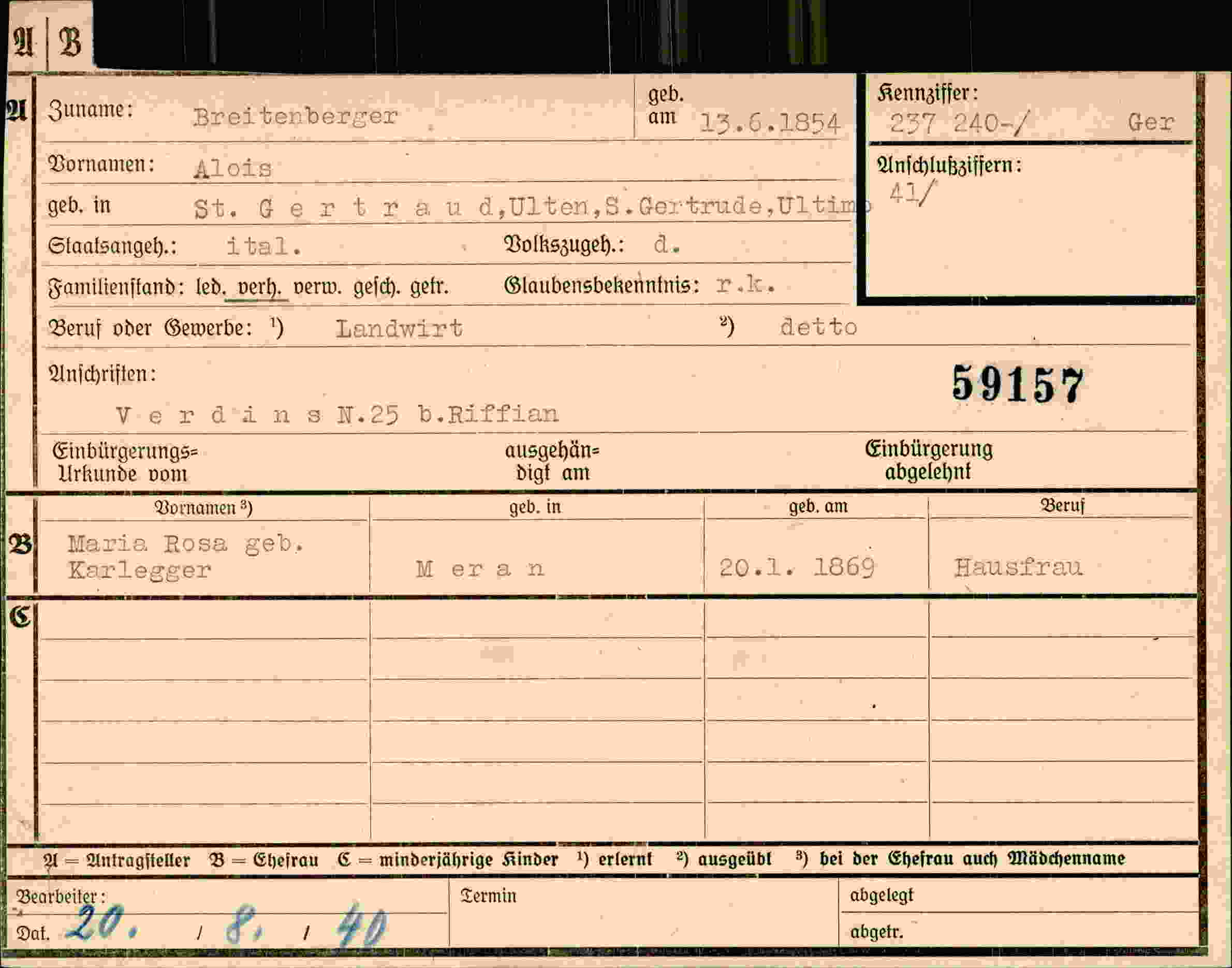 Dokument für Alois Breitenberger