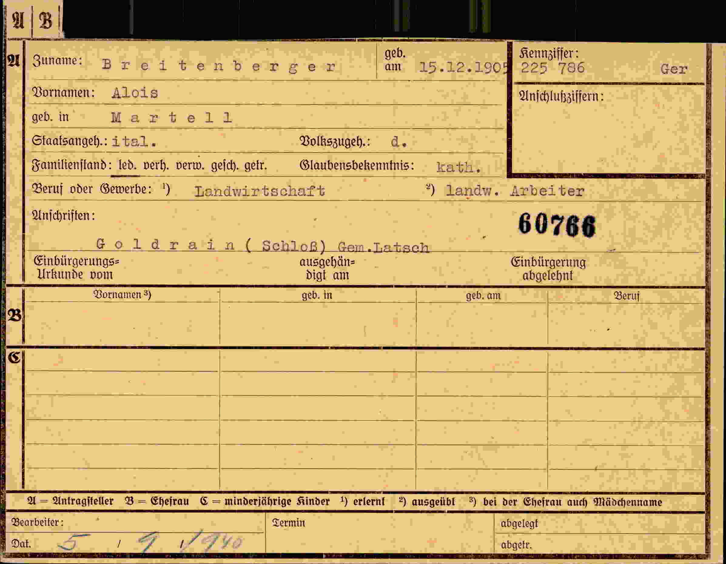 Dokument für Alois Breitenberger