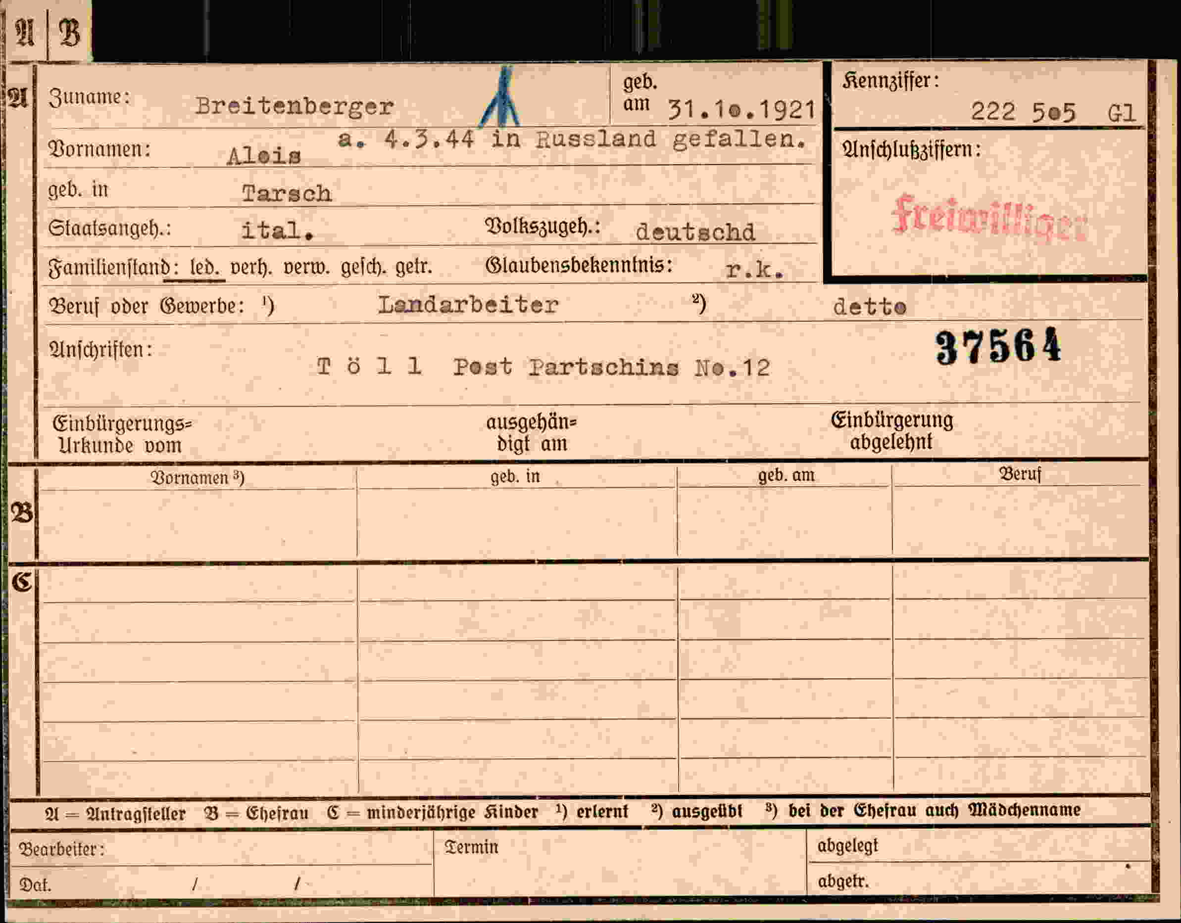 Vorderseite des Dokuments
