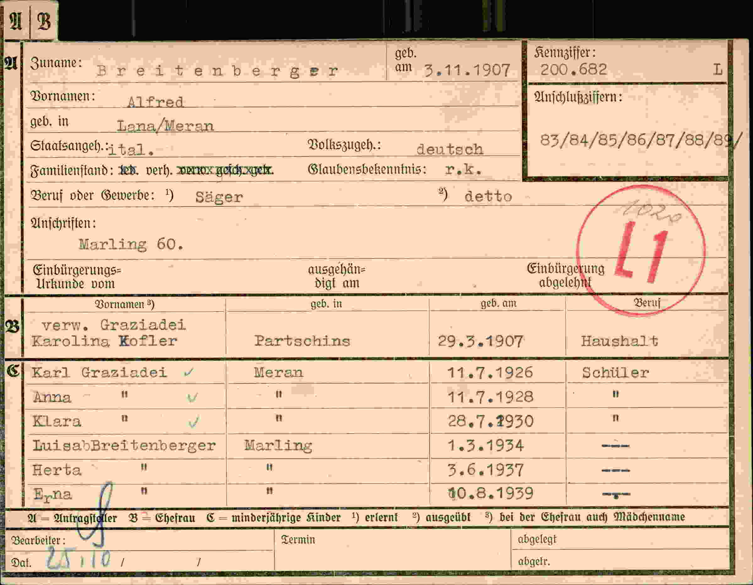 Dokument für Alfred Breitenberger