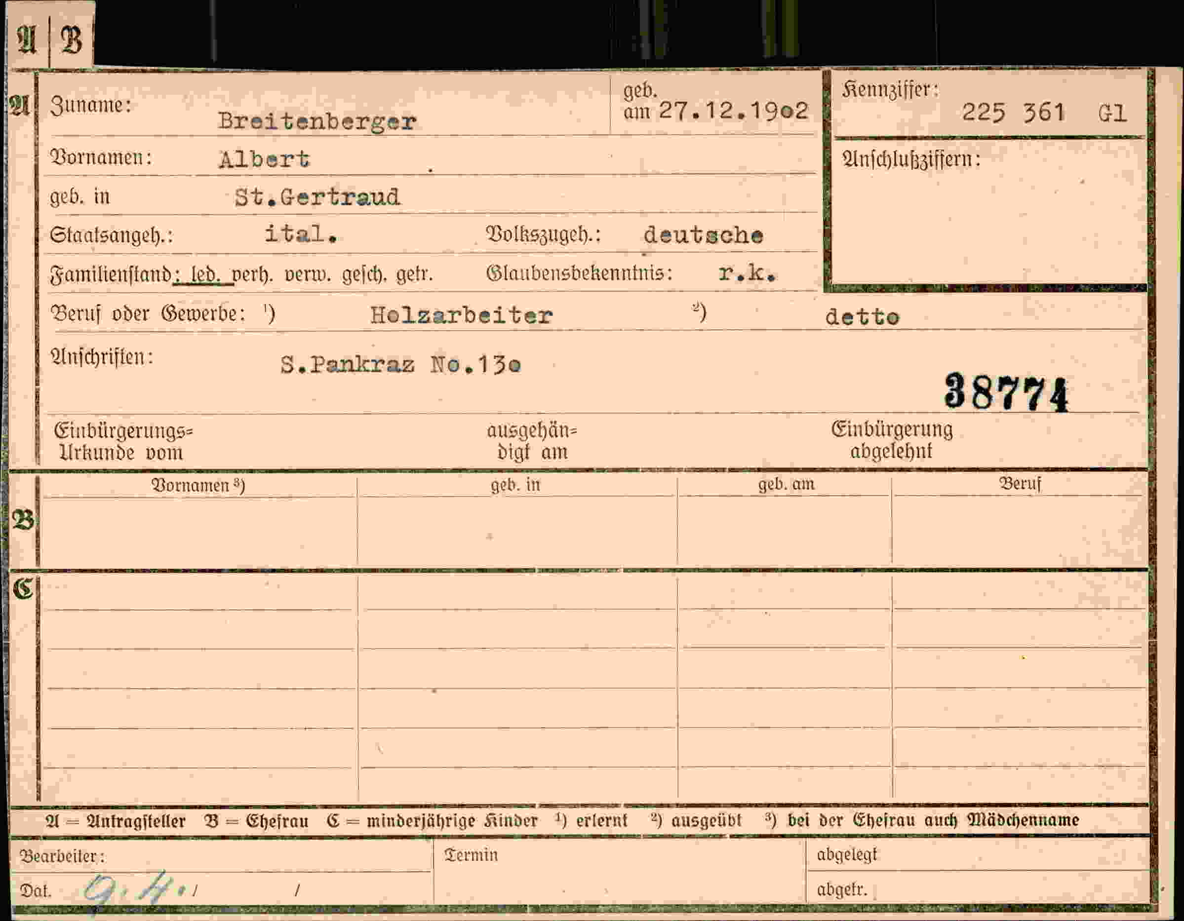 Dokument für Albert Breitenberger