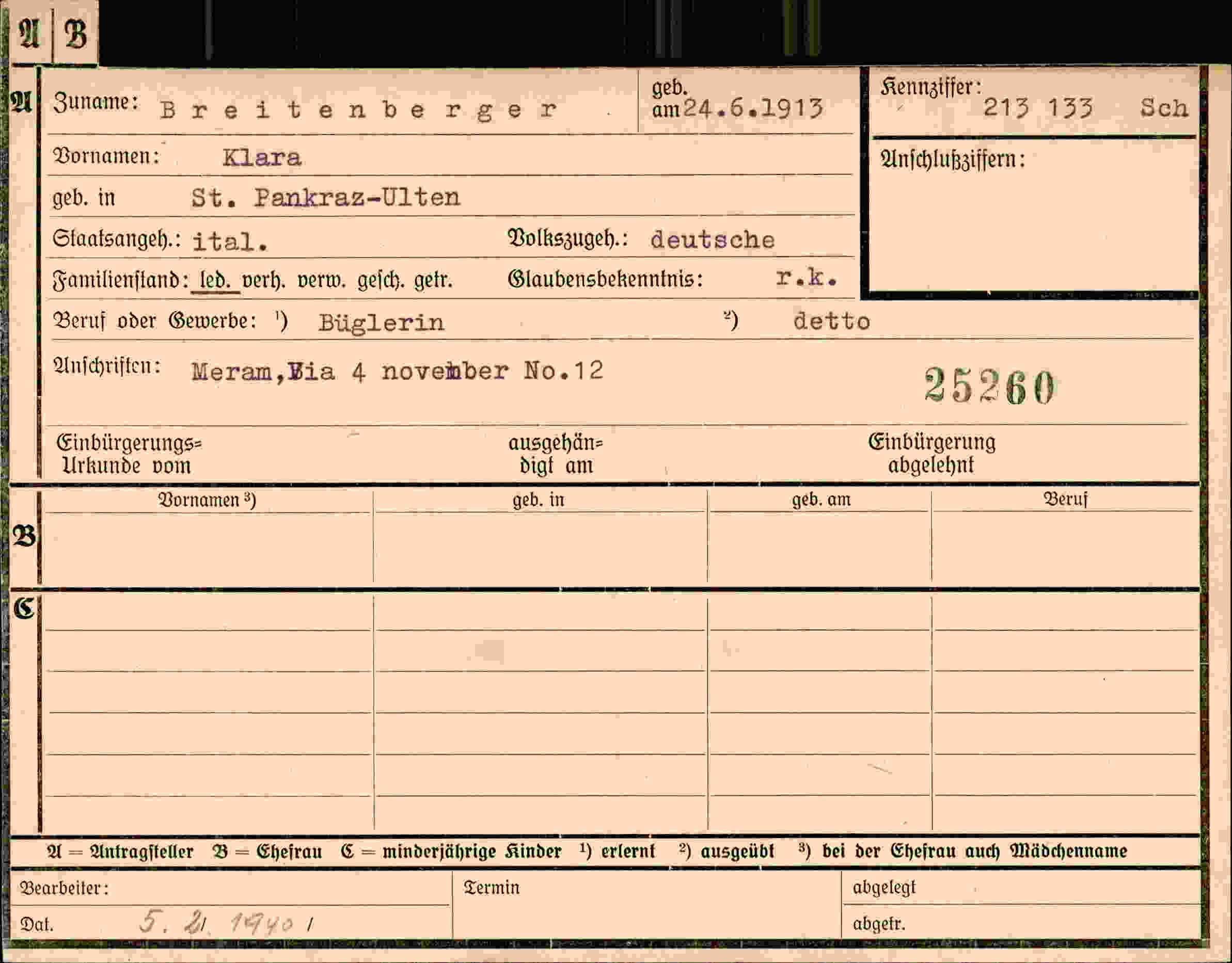 Dokument für Klara Breitenberger