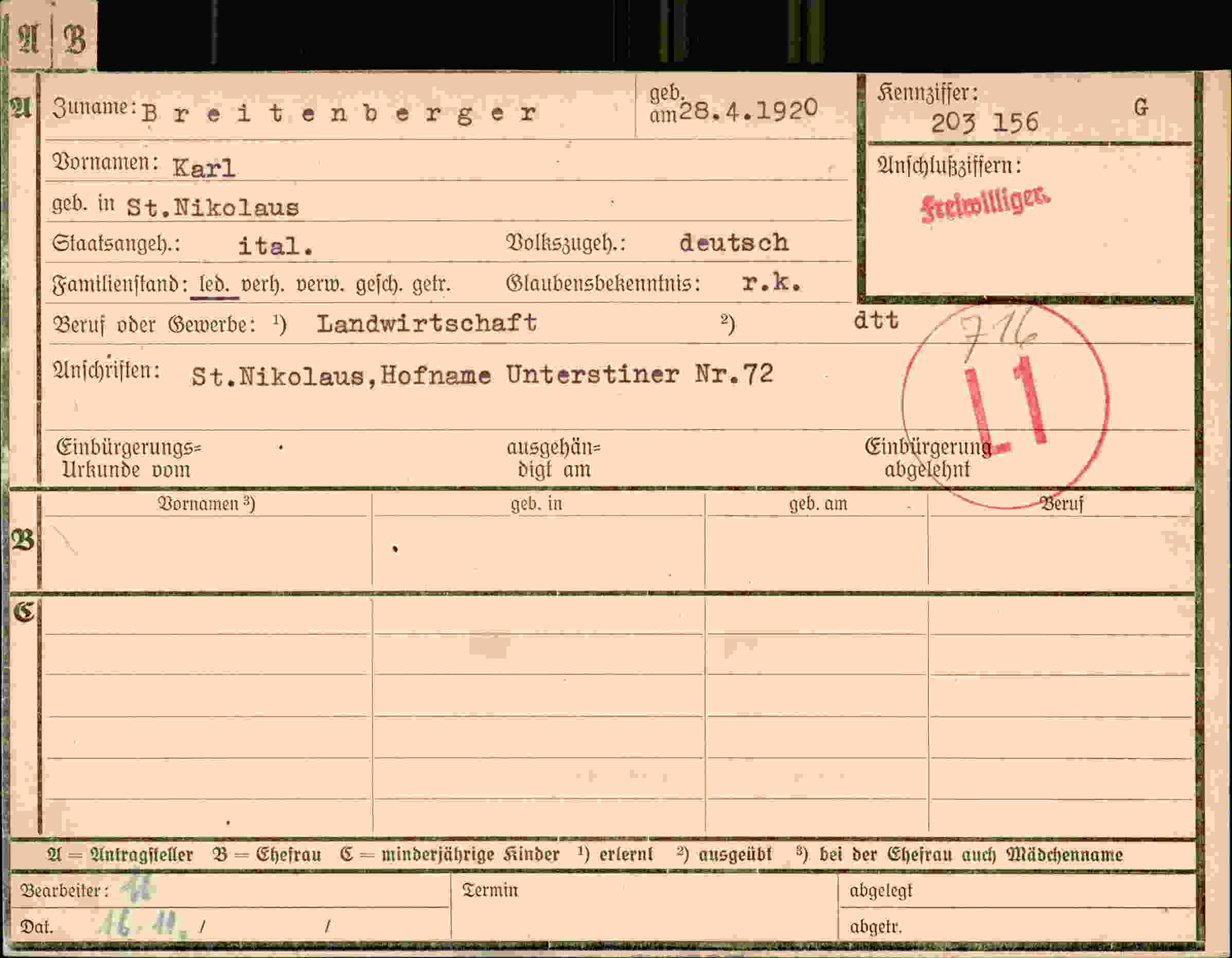 Vorderseite des Dokuments