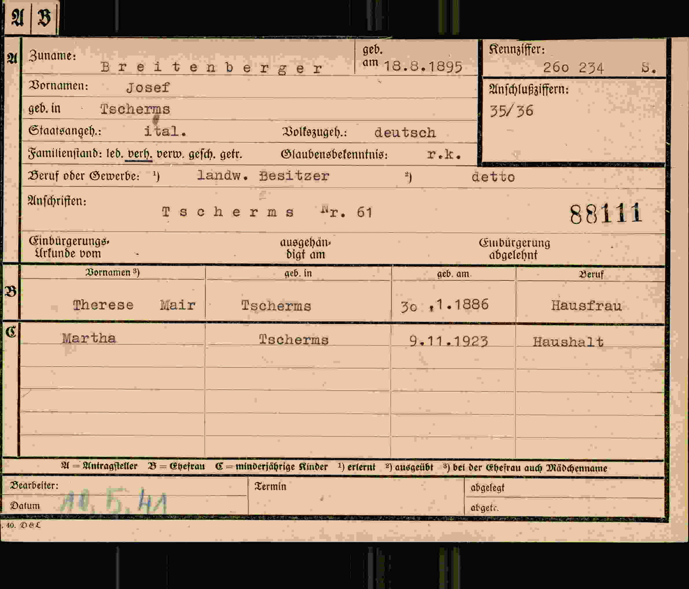 Dokument für Josef Breitenberger