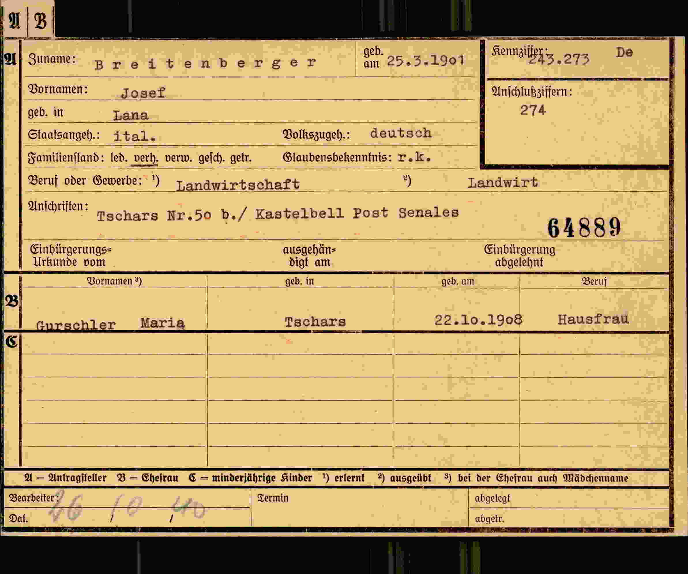 Dokument für Josef Breitenberger