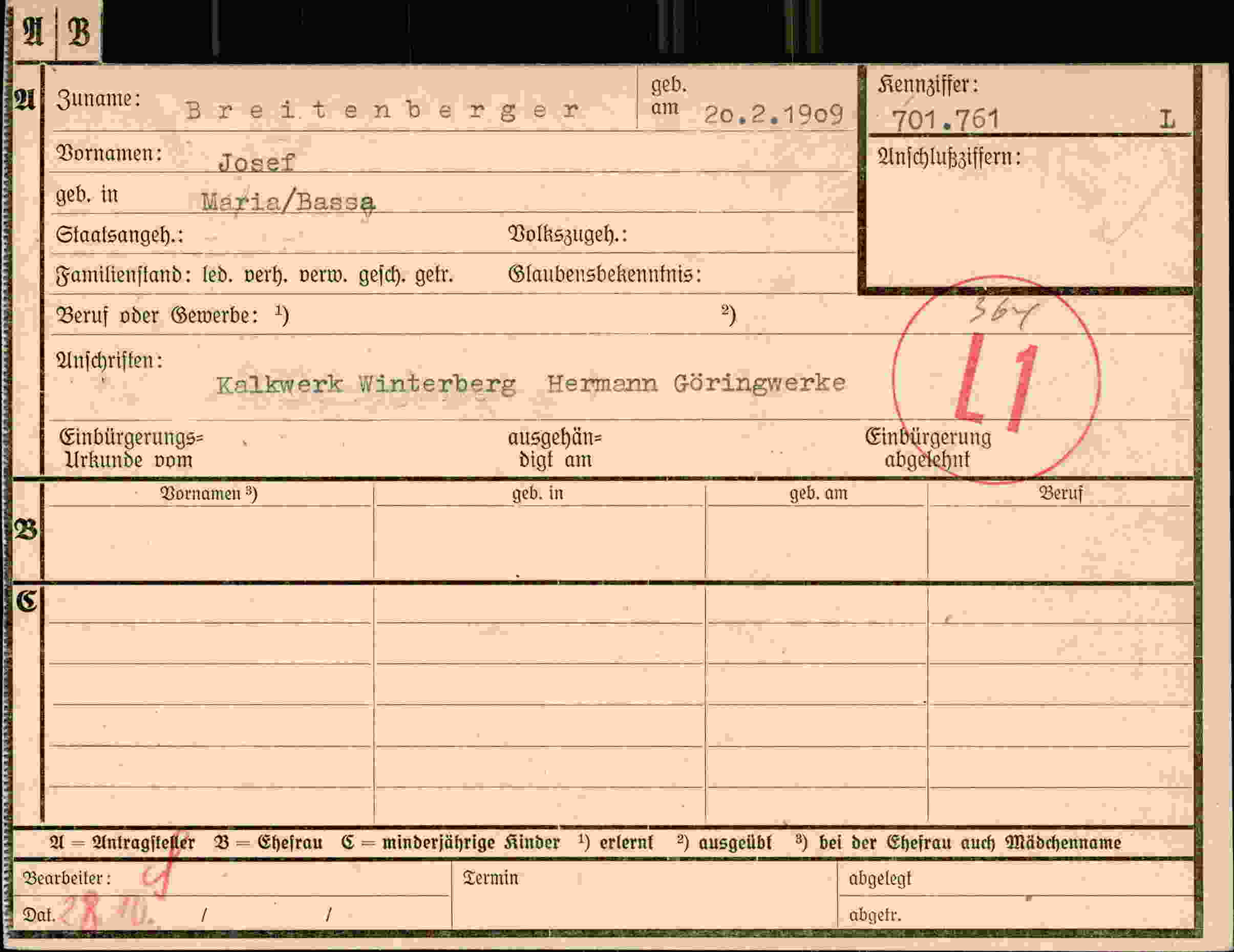 Dokument für Josef Breitenberger